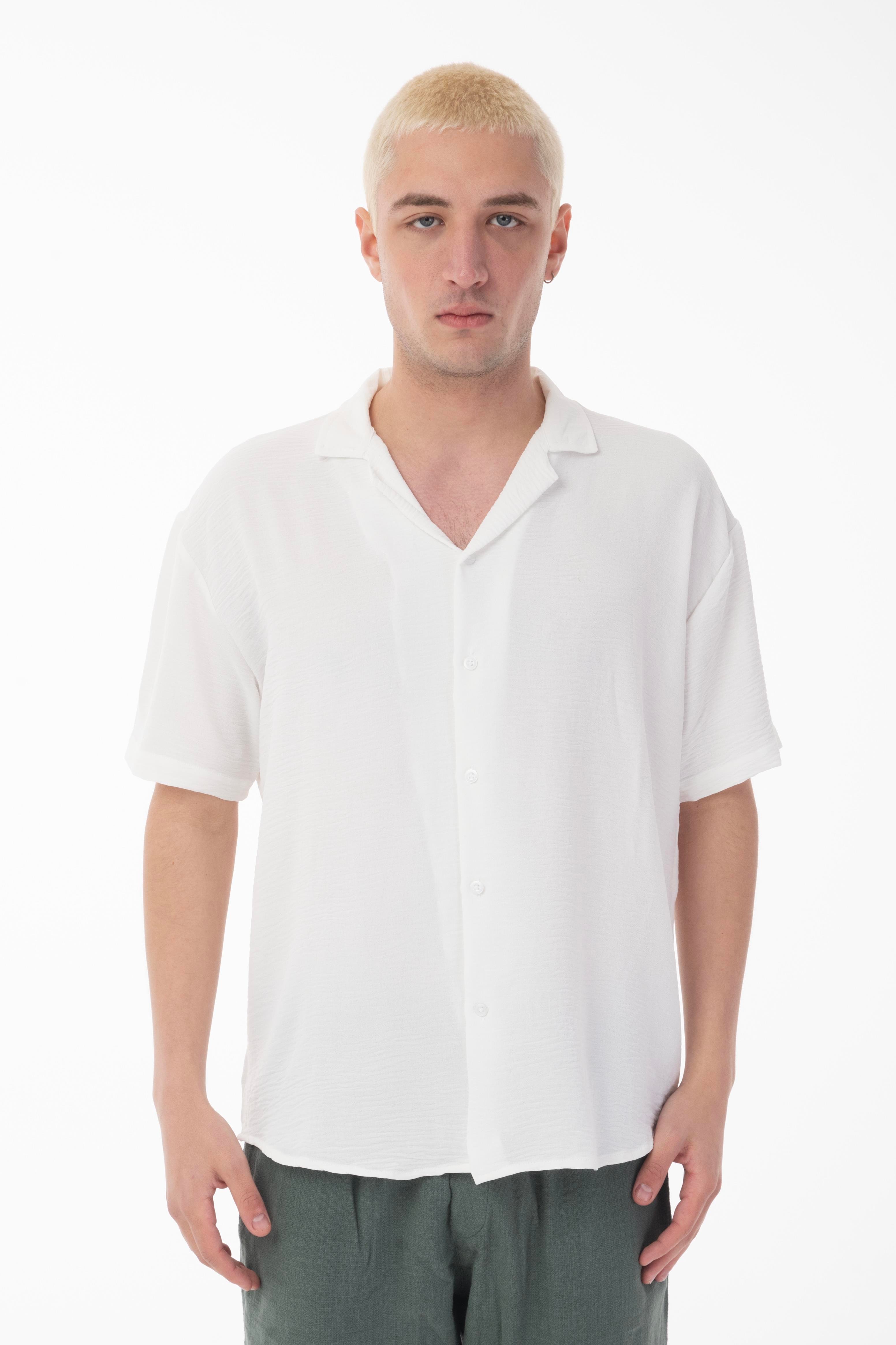R-3737 Hafif Oversize Apaş Yaka Kısa Kol Ayrobin Gömlek