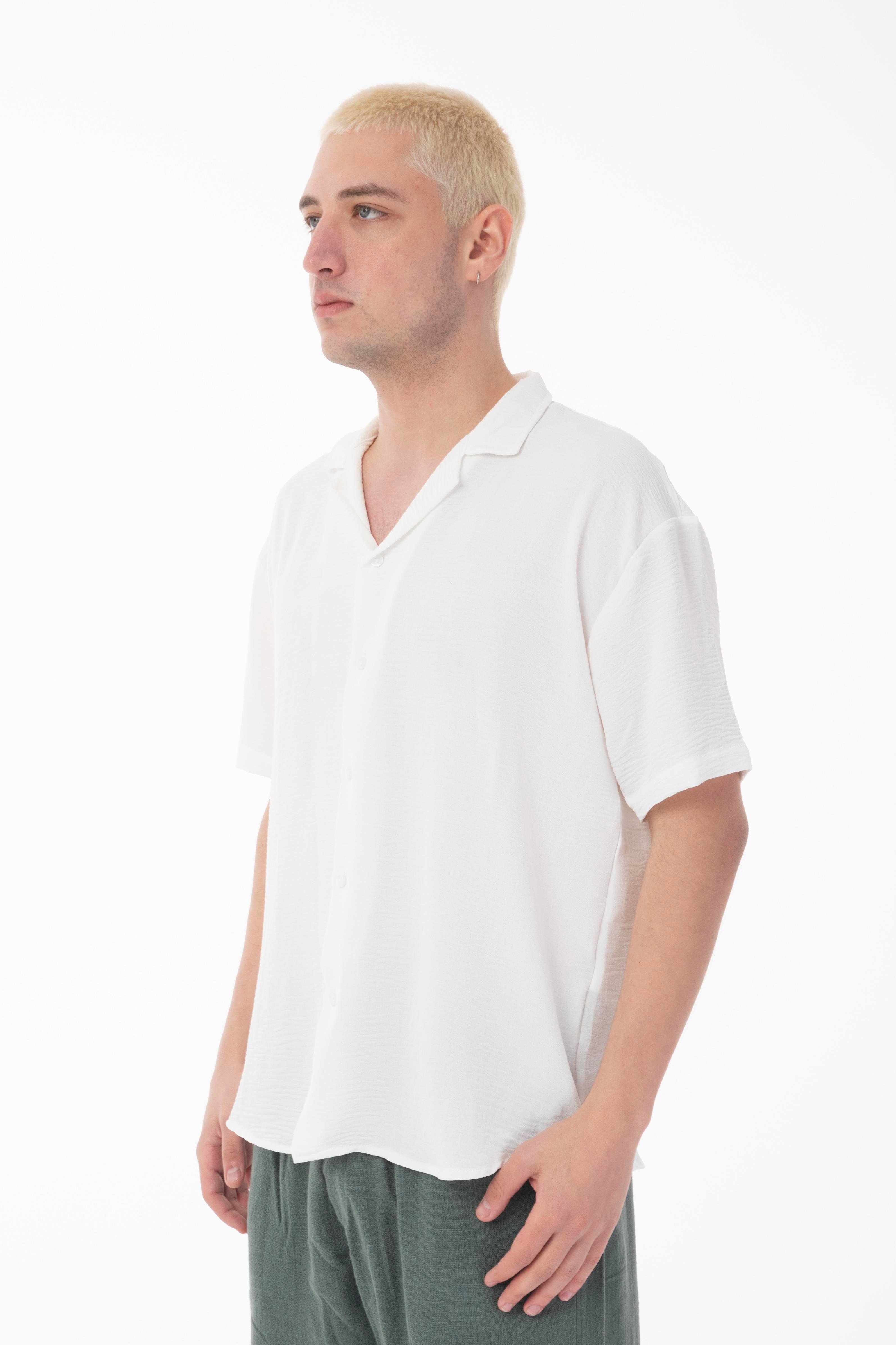 R-3737 Hafif Oversize Apaş Yaka Kısa Kol Ayrobin Gömlek