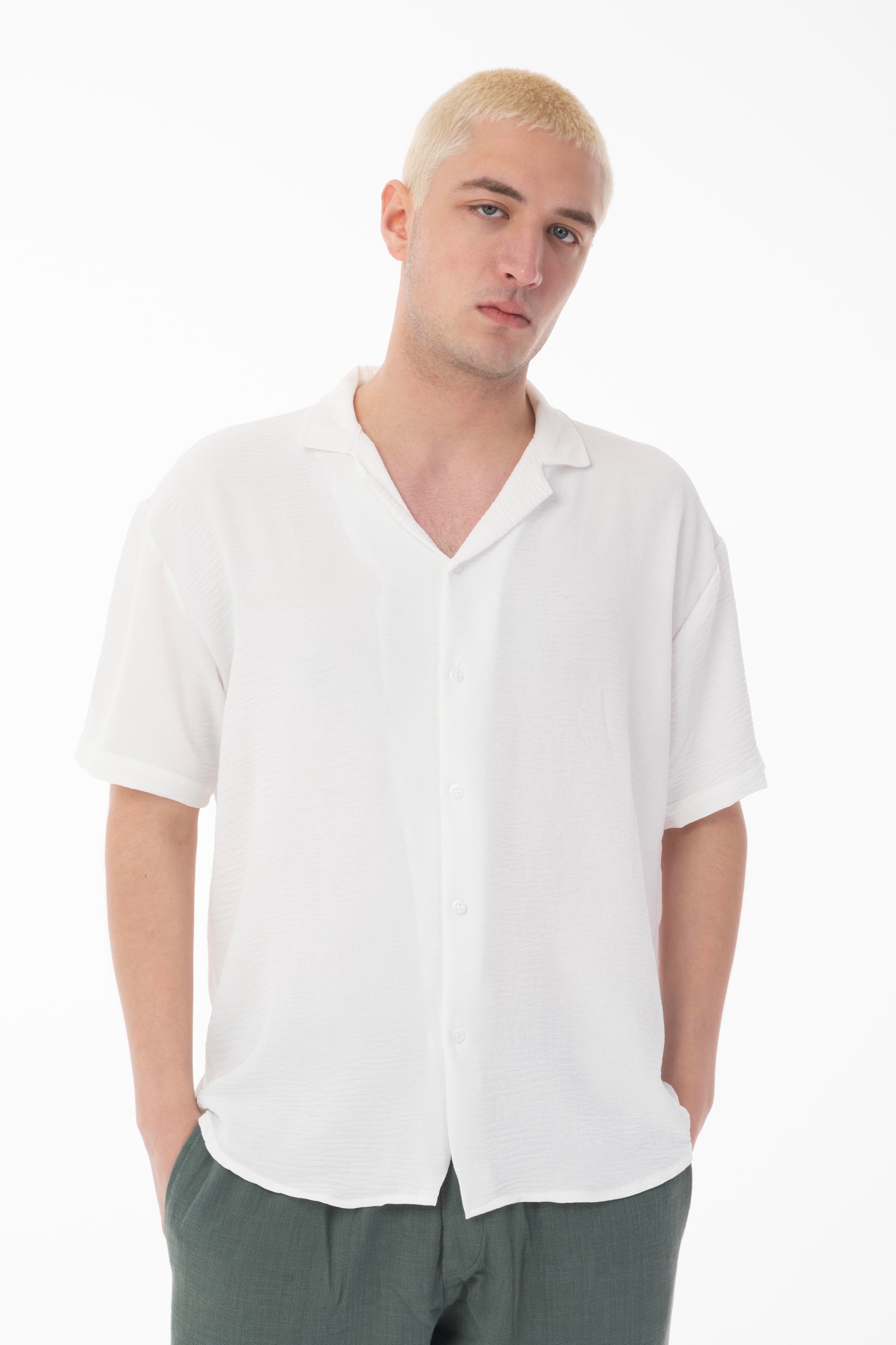 R-3737 Hafif Oversize Apaş Yaka Kısa Kol Ayrobin Gömlek