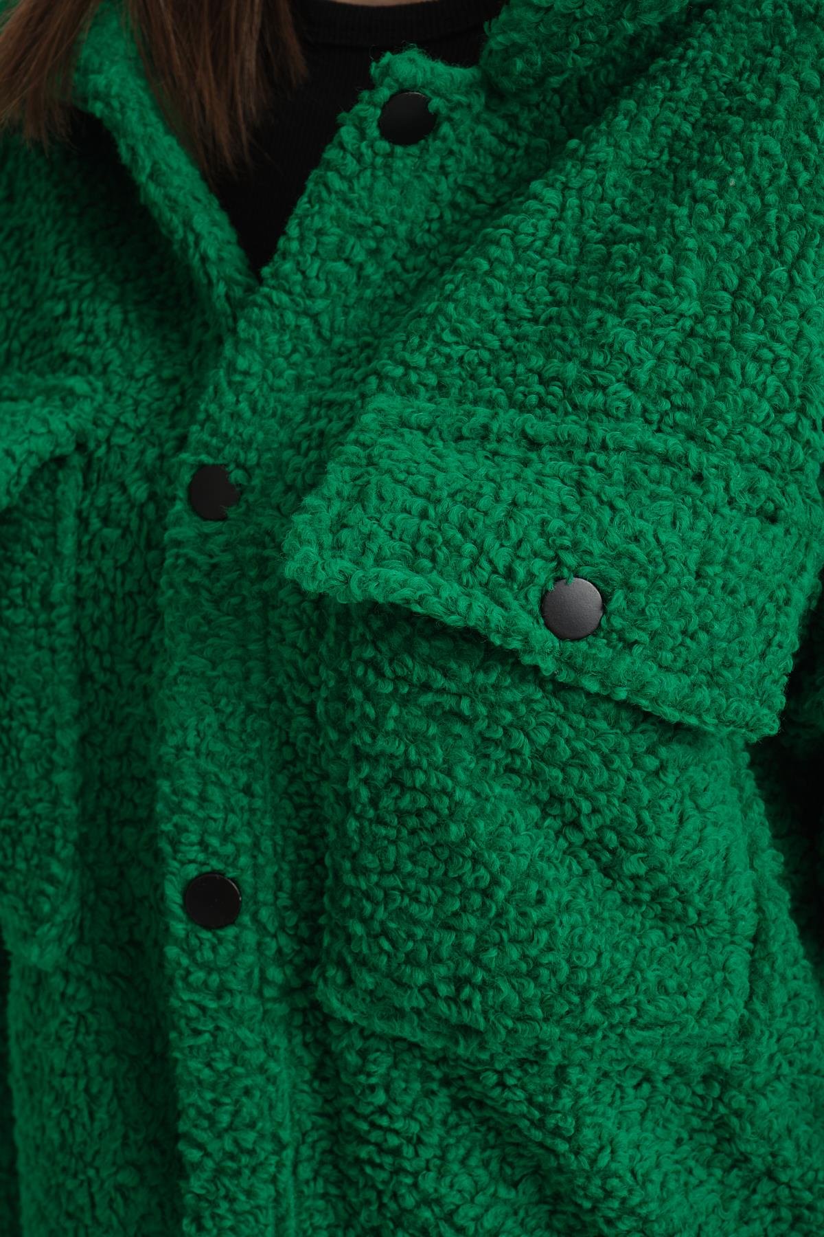 R-3837 Peluş Çift Cep Kapaklı Gömlek