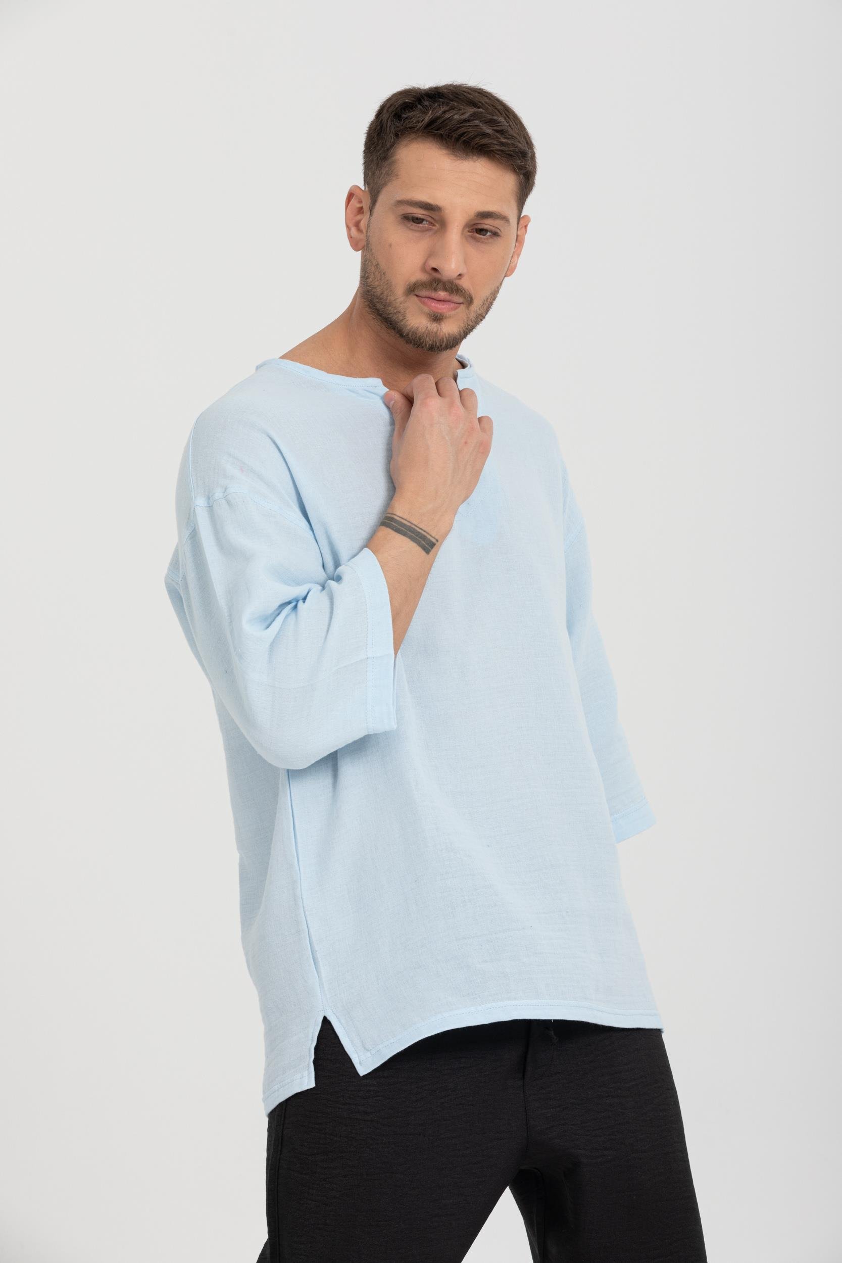 R-3928 Armut Yaka Oversize Düz Müslin Gömlek