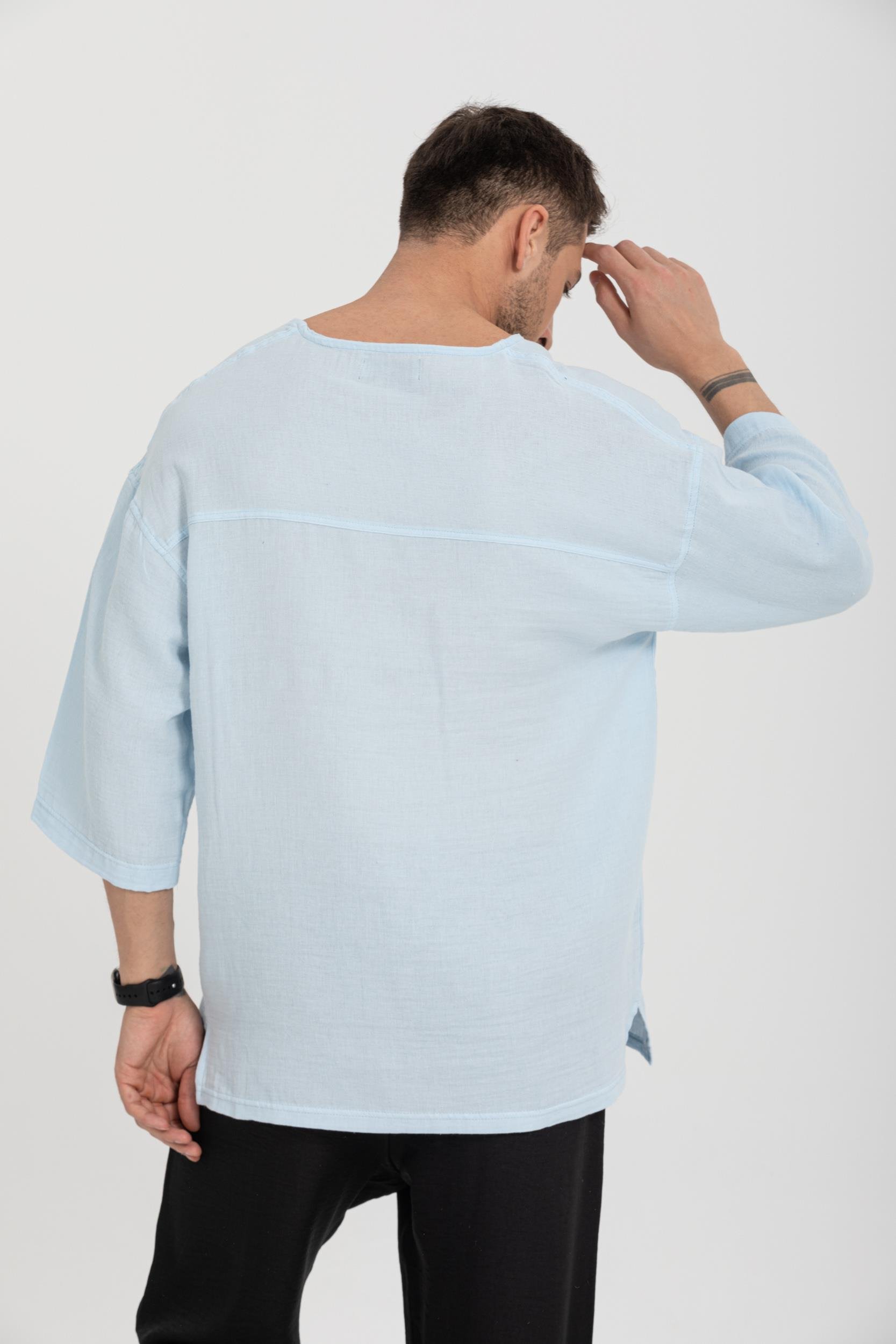 R-3928 Armut Yaka Oversize Düz Müslin Gömlek