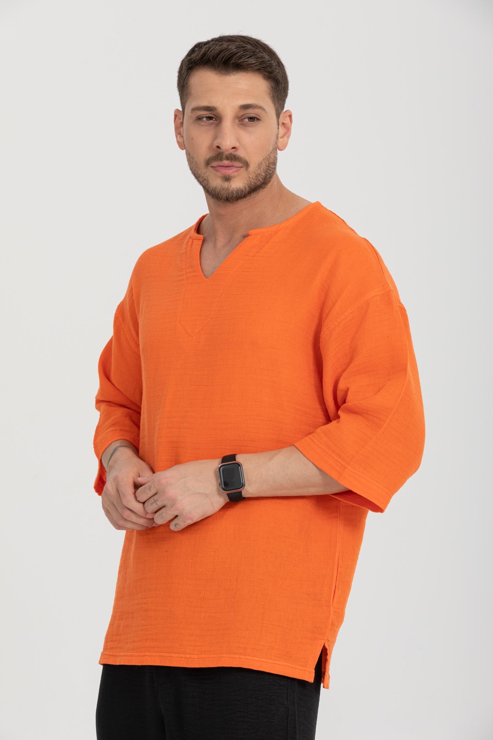 R-3928 Armut Yaka Oversize Düz Müslin Gömlek