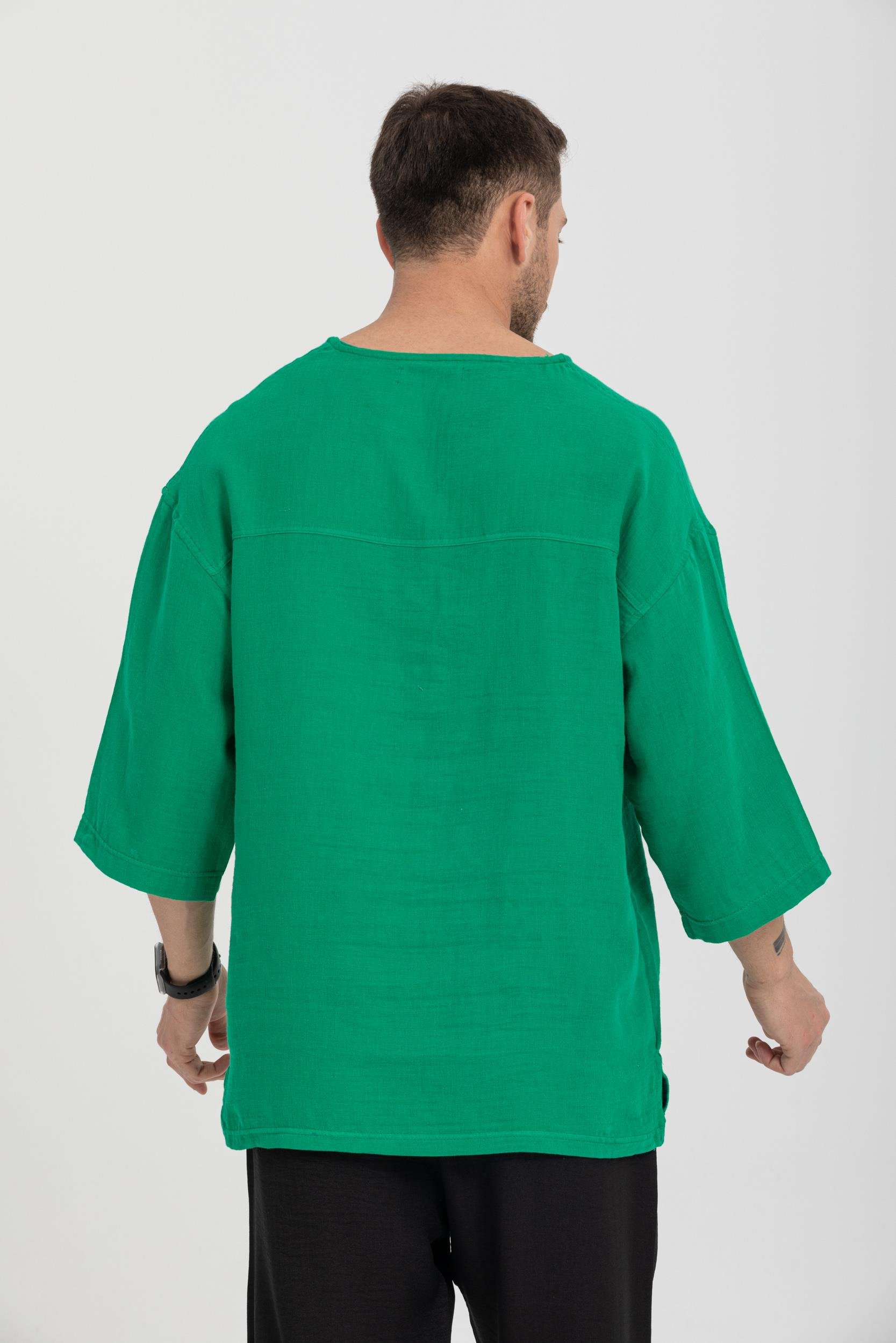 R-3928 Armut Yaka Oversize Düz Müslin Gömlek