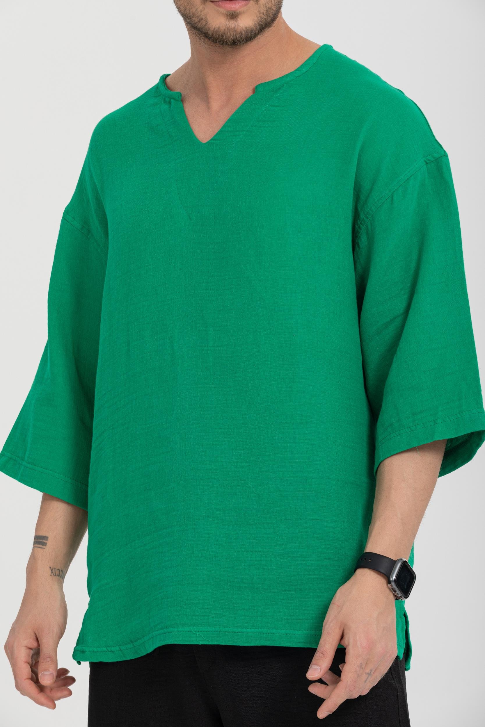 R-3928 Armut Yaka Oversize Düz Müslin Gömlek