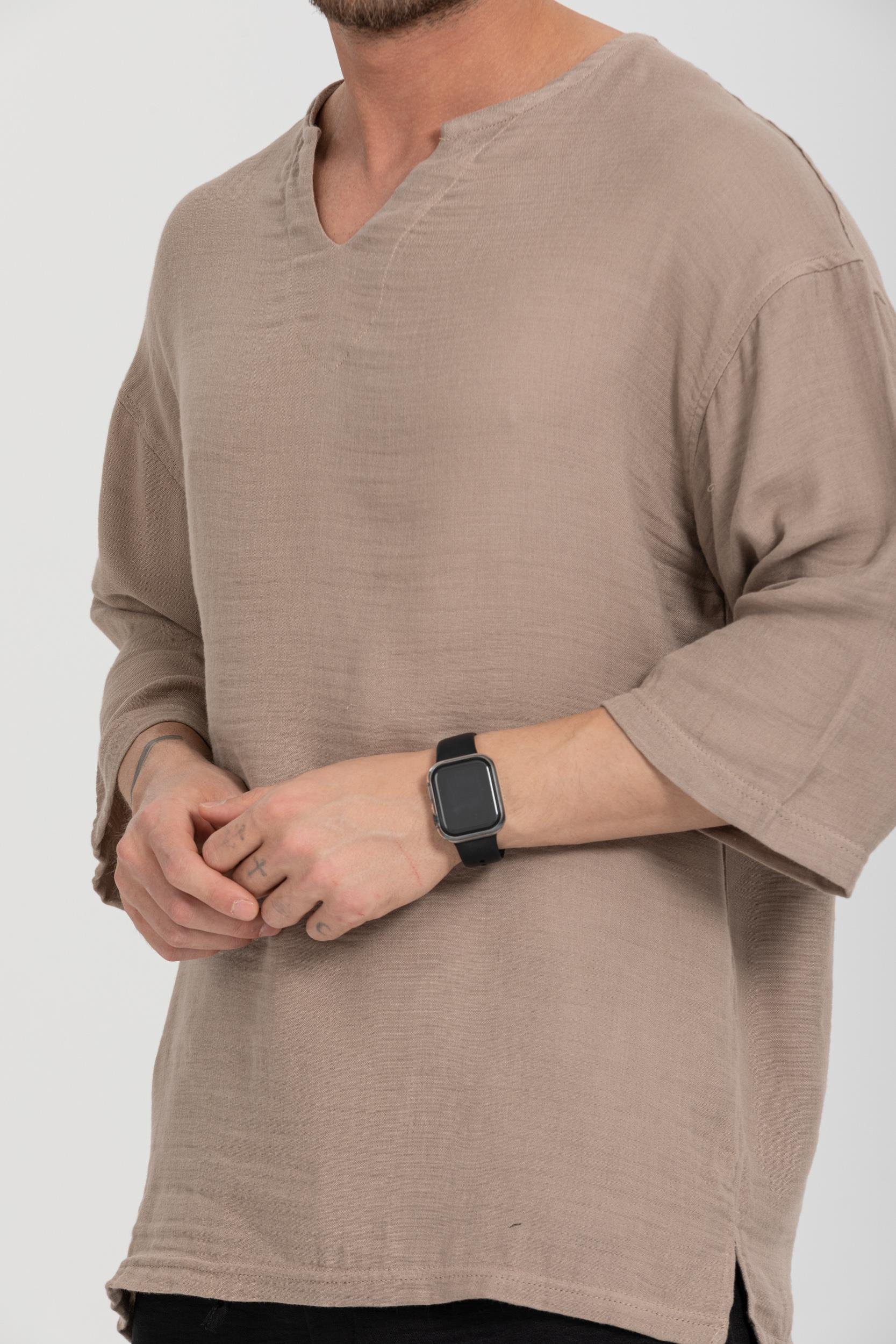 R-3928 Armut Yaka Oversize Düz Müslin Gömlek