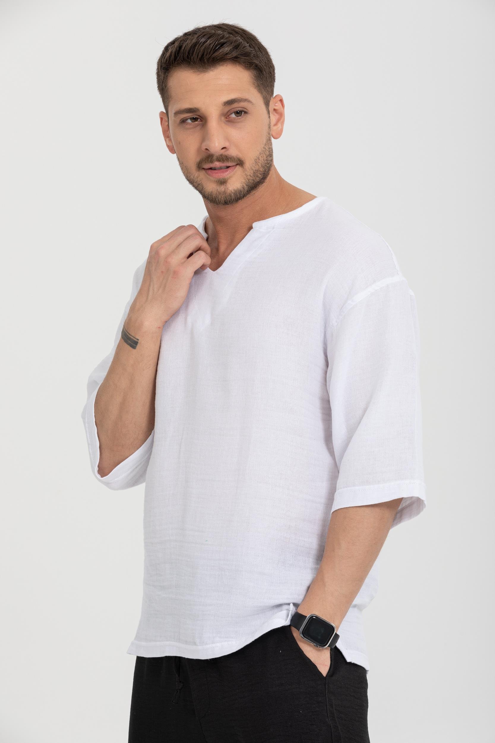 R-3928 Armut Yaka Oversize Düz Müslin Gömlek
