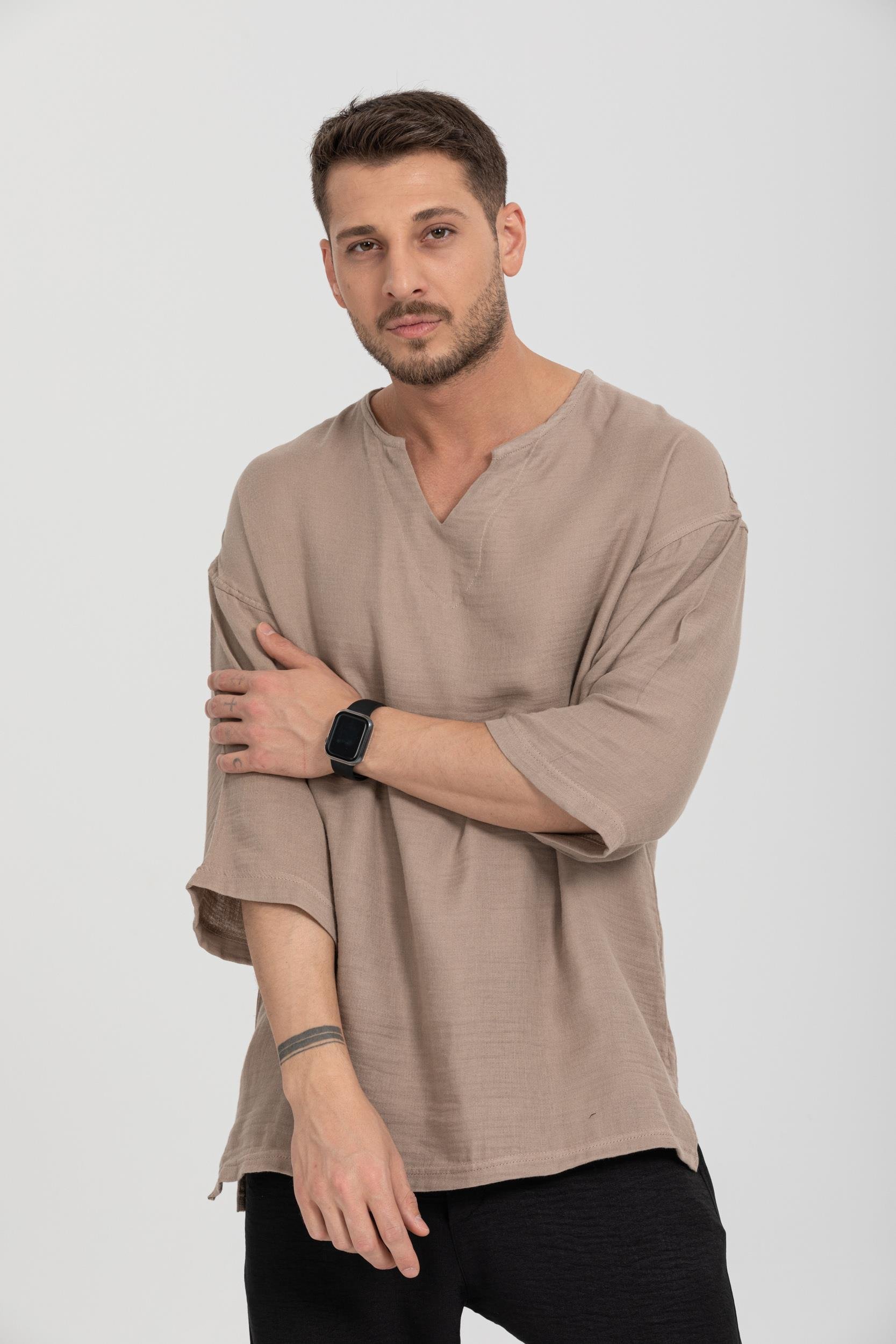R-3928 Armut Yaka Oversize Düz Müslin Gömlek