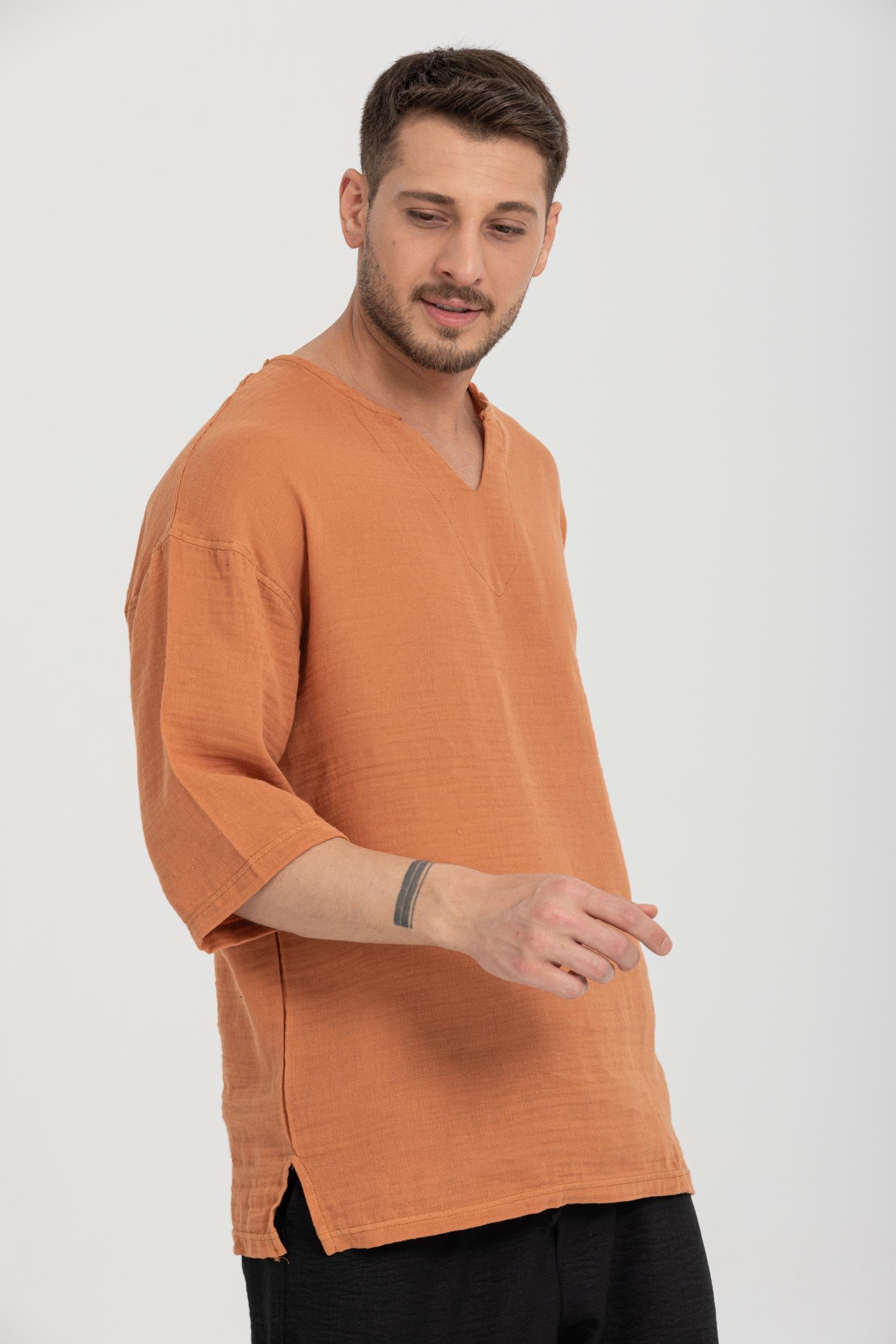R-3928 Armut Yaka Oversize Düz Müslin Gömlek
