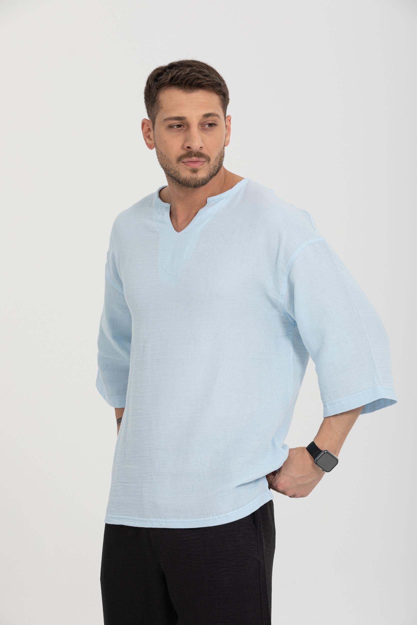 R-3928 Armut Yaka Oversize Düz Müslin Gömlek