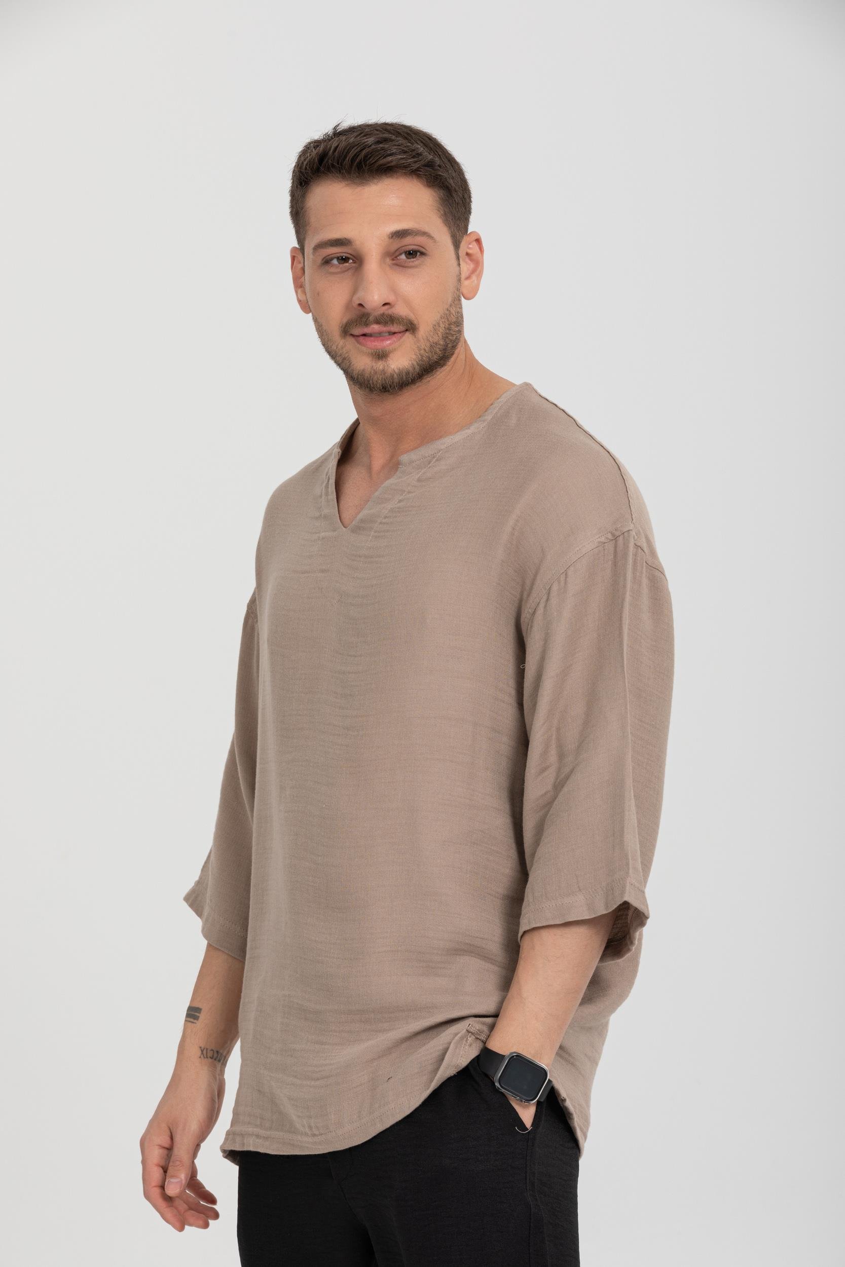 R-3928 Armut Yaka Oversize Düz Müslin Gömlek