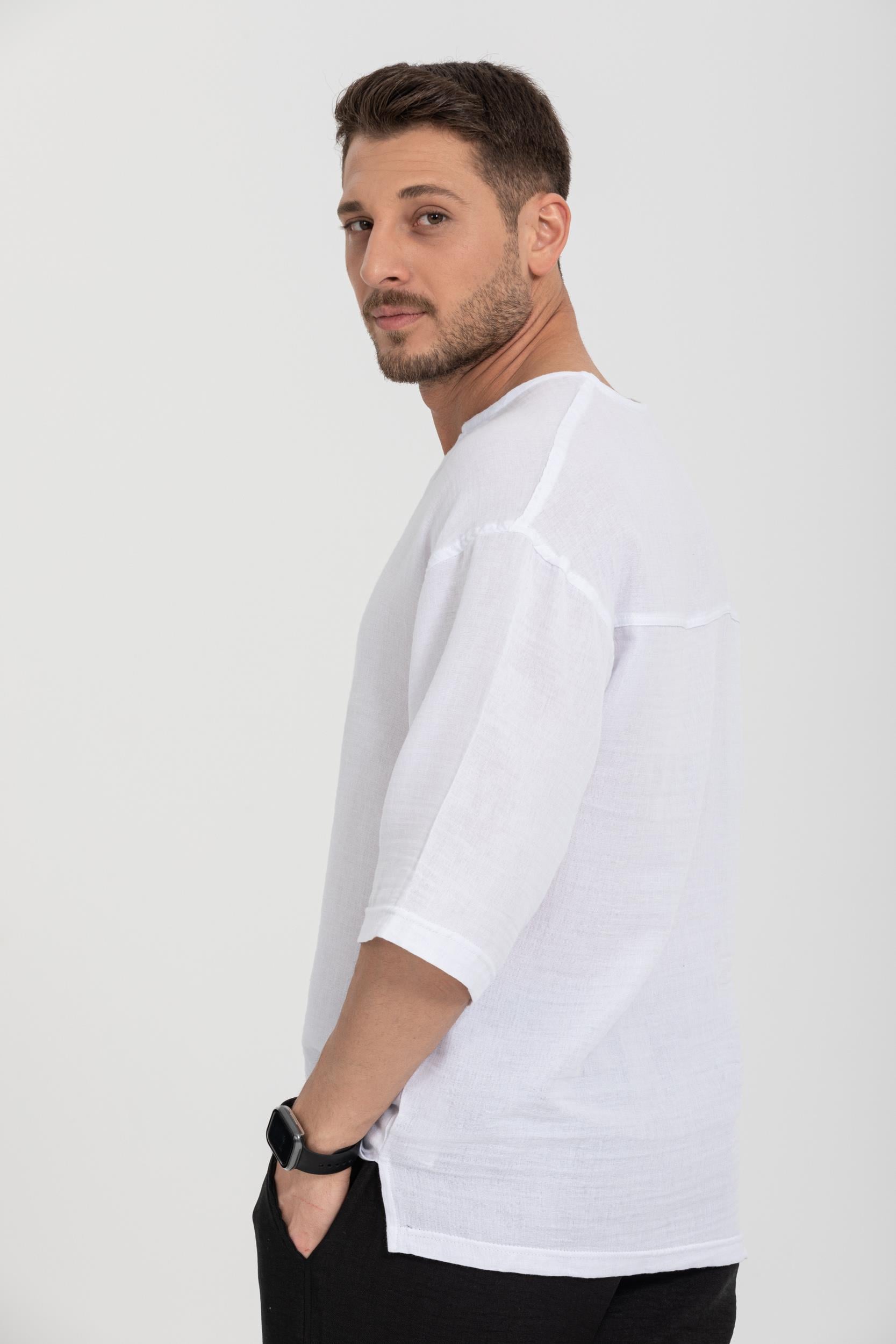 R-3928 Armut Yaka Oversize Düz Müslin Gömlek