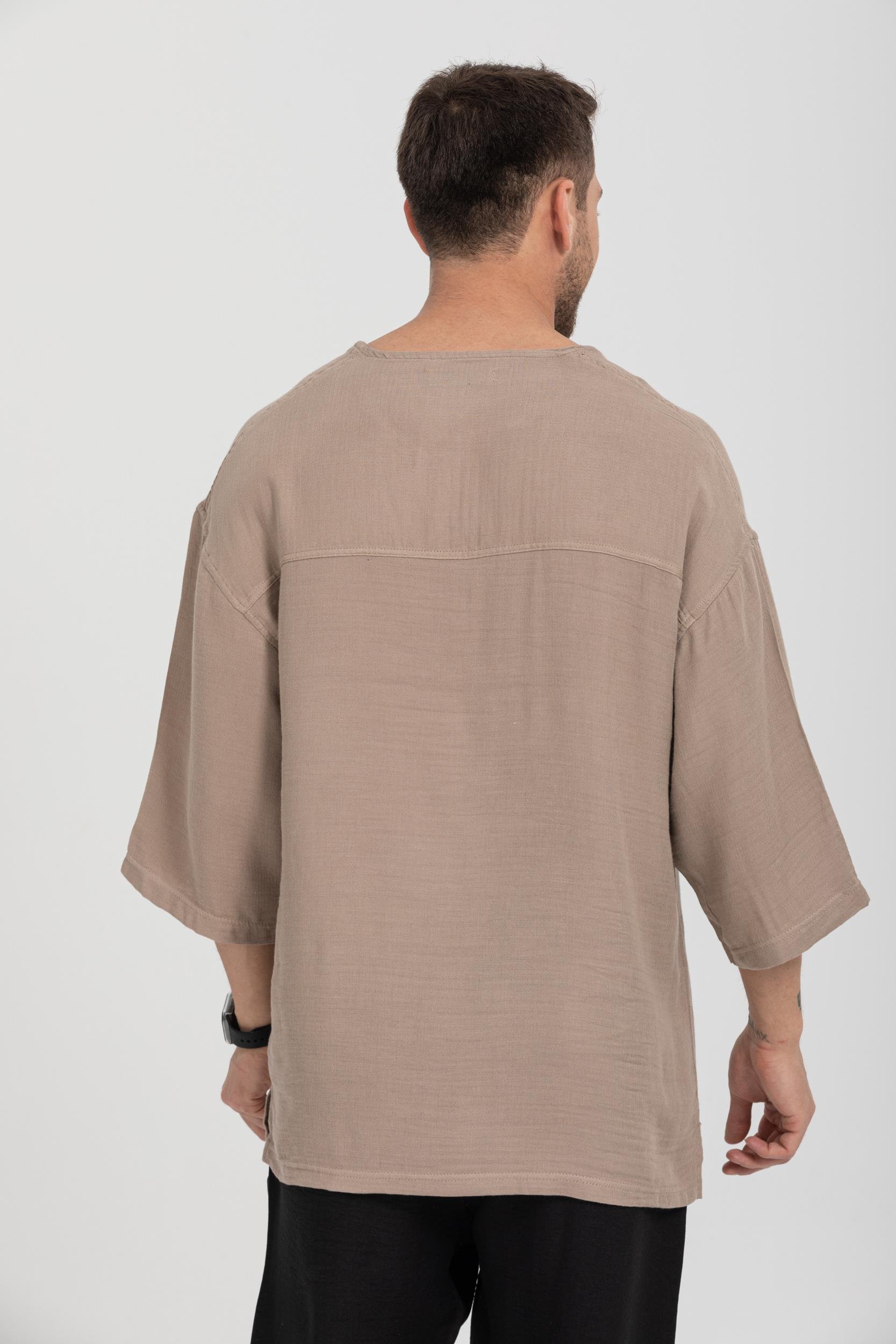 R-3928 Armut Yaka Oversize Düz Müslin Gömlek