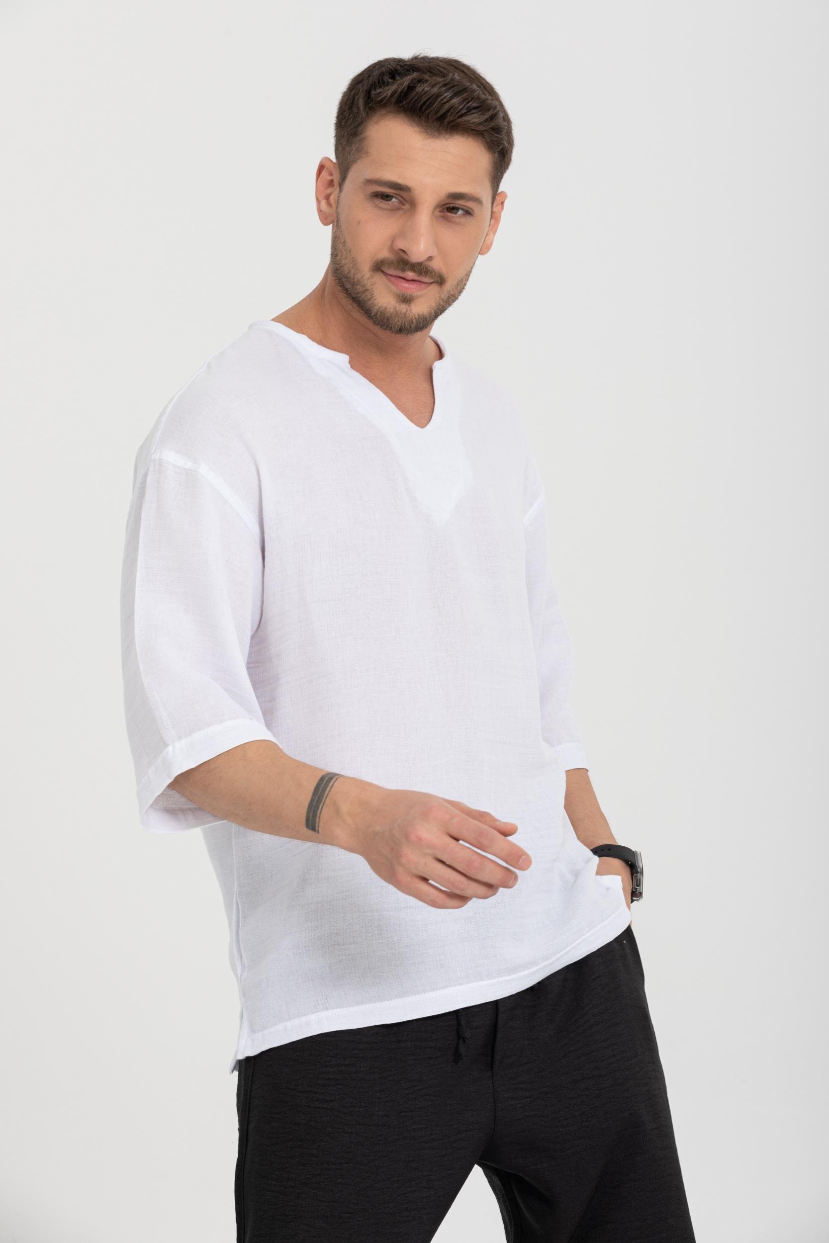 R-3928 Armut Yaka Oversize Düz Müslin Gömlek