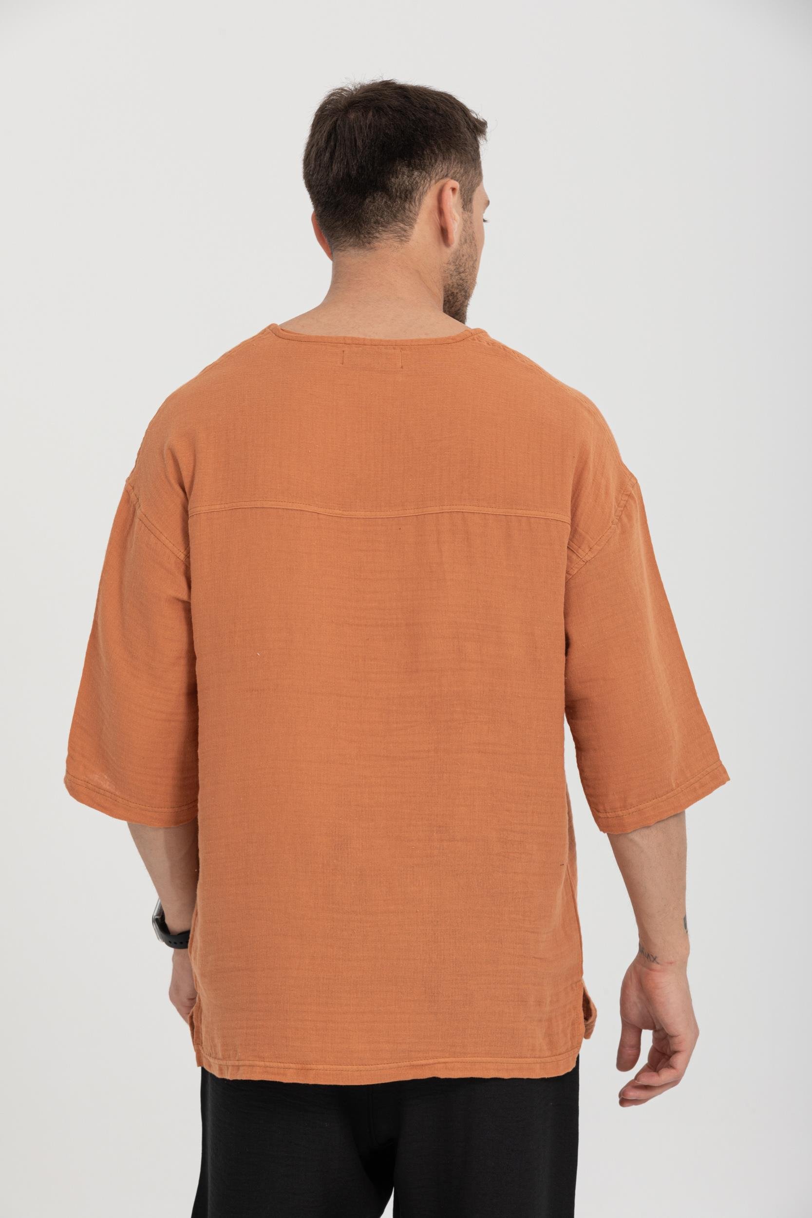 R-3928 Armut Yaka Oversize Düz Müslin Gömlek