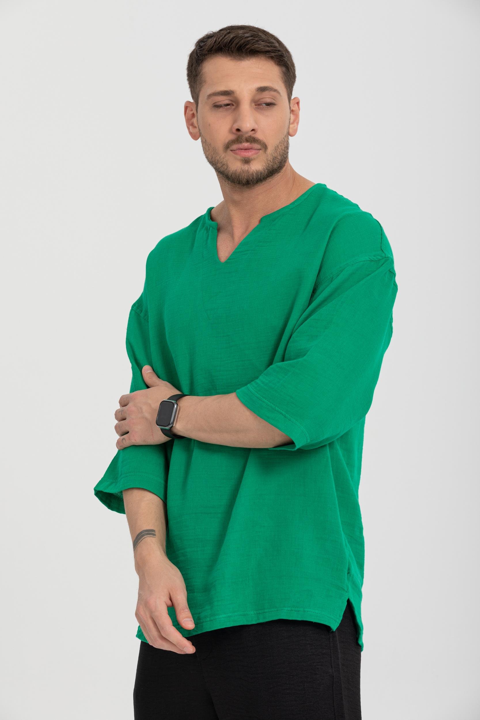R-3928 Armut Yaka Oversize Düz Müslin Gömlek