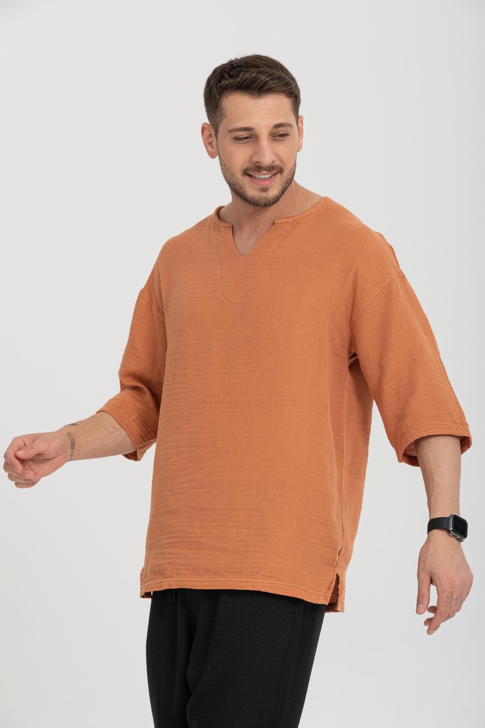 R-3928 Armut Yaka Oversize Düz Müslin Gömlek