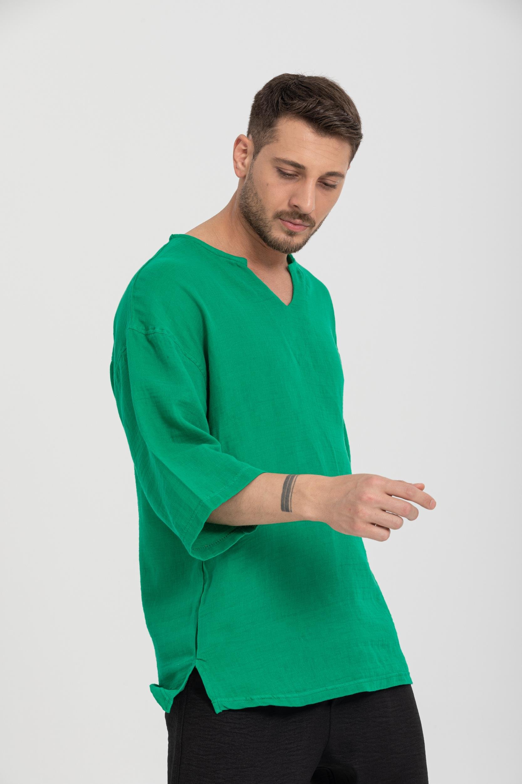 R-3928 Armut Yaka Oversize Düz Müslin Gömlek