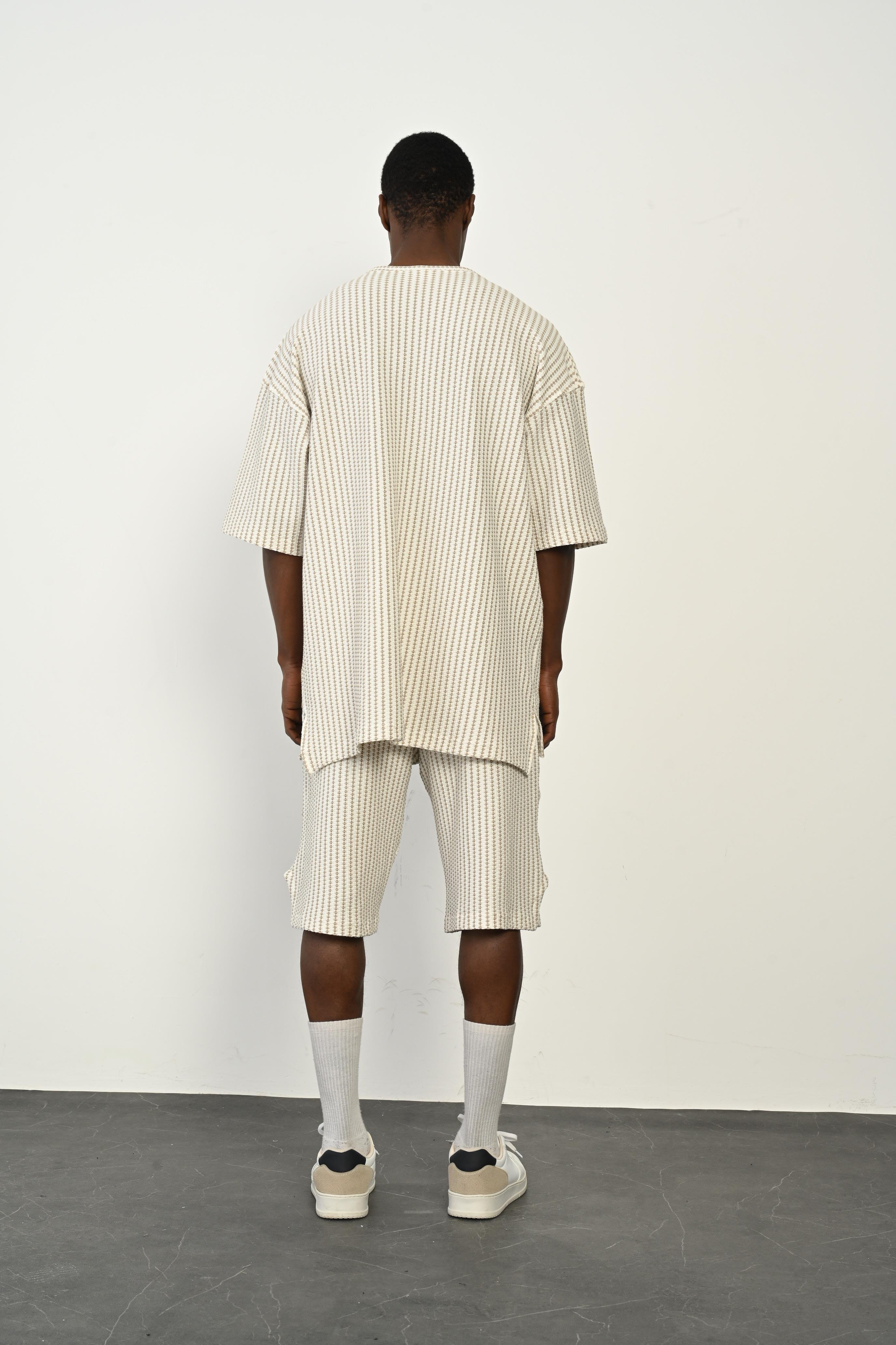 R-4365 Oversize Düz Tişört Paça Yırtmaçlı Şort Takım
