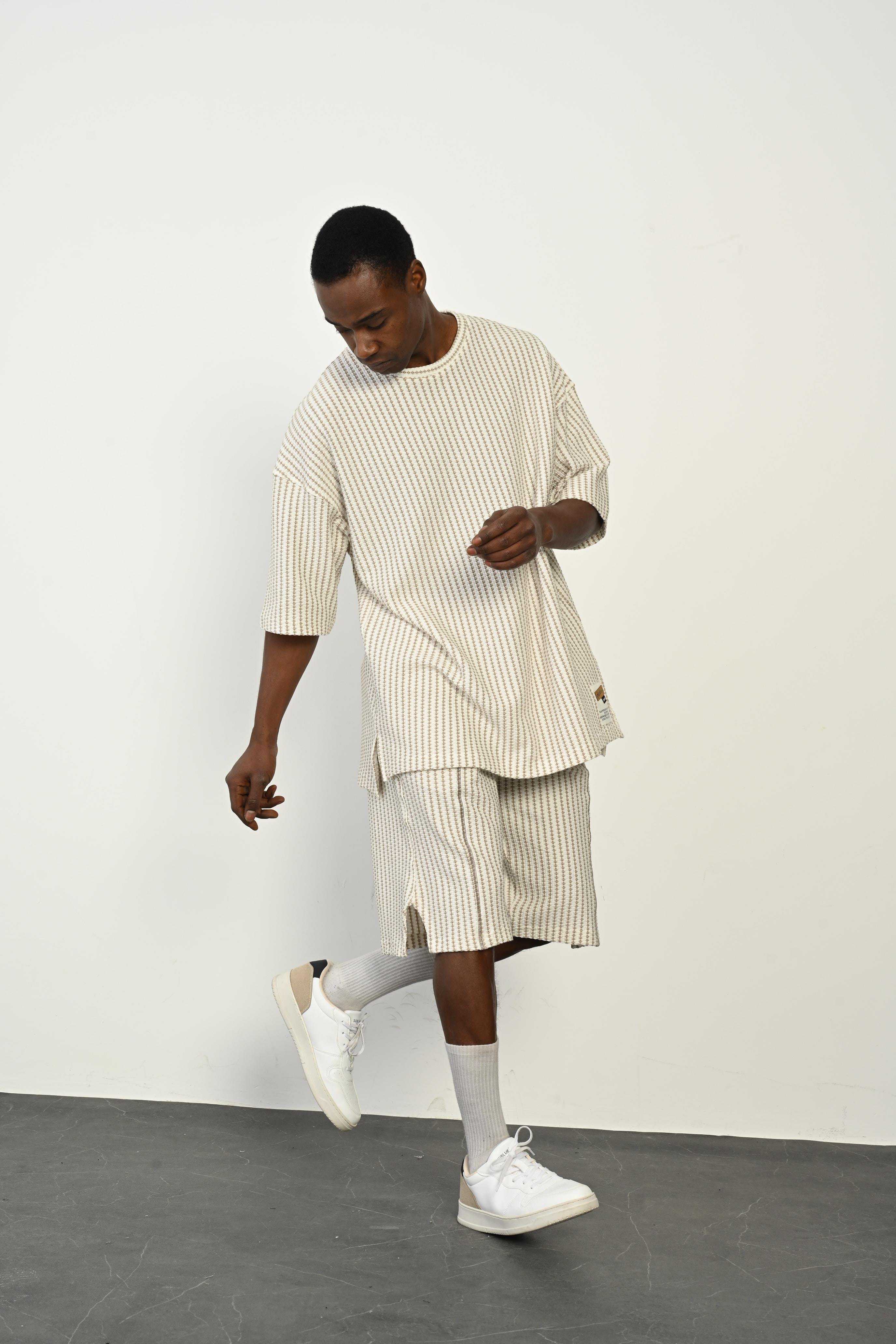 R-4365 Oversize Düz Tişört Paça Yırtmaçlı Şort Takım