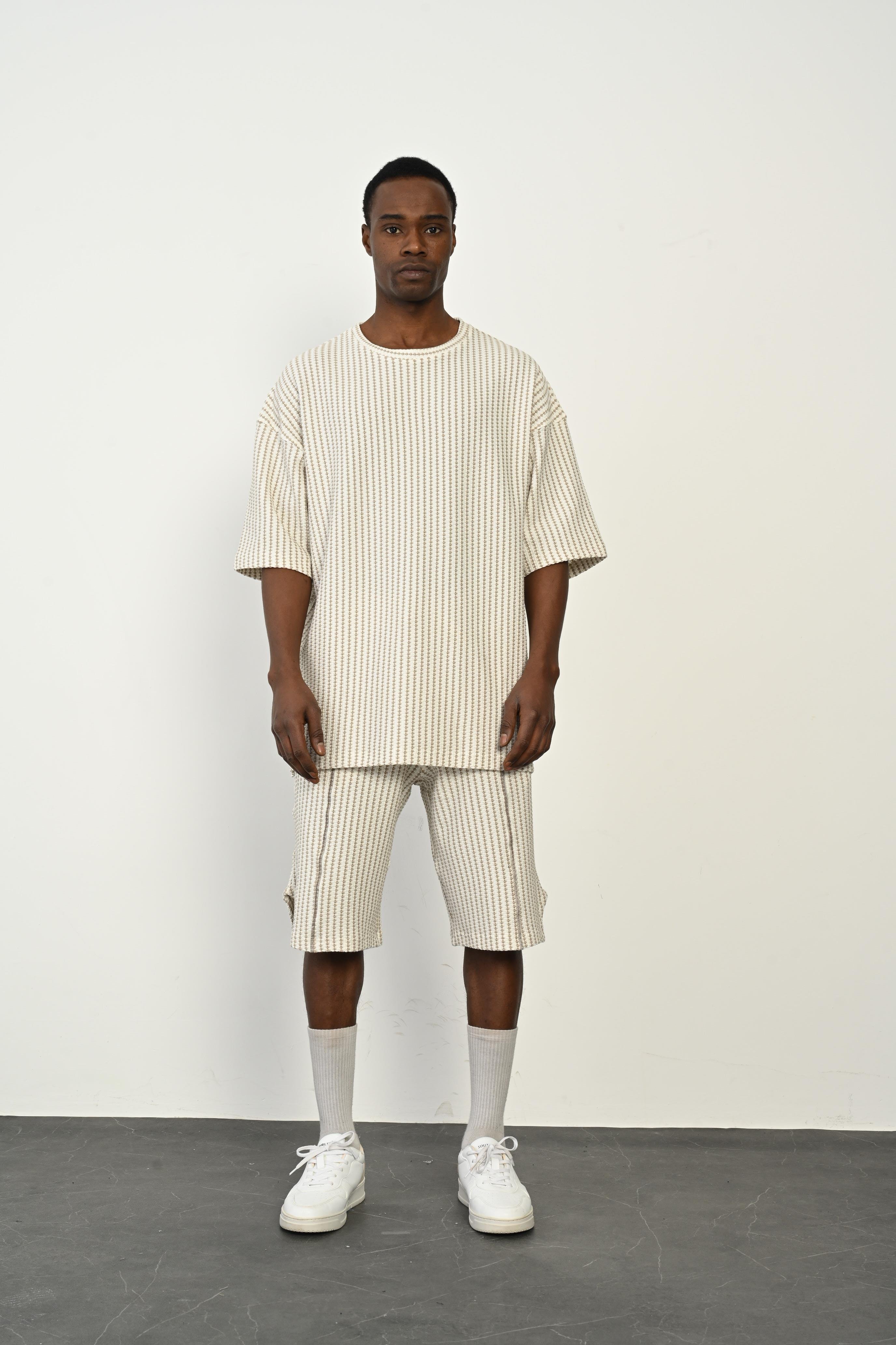 R-4365 Oversize Düz Tişört Paça Yırtmaçlı Şort Takım