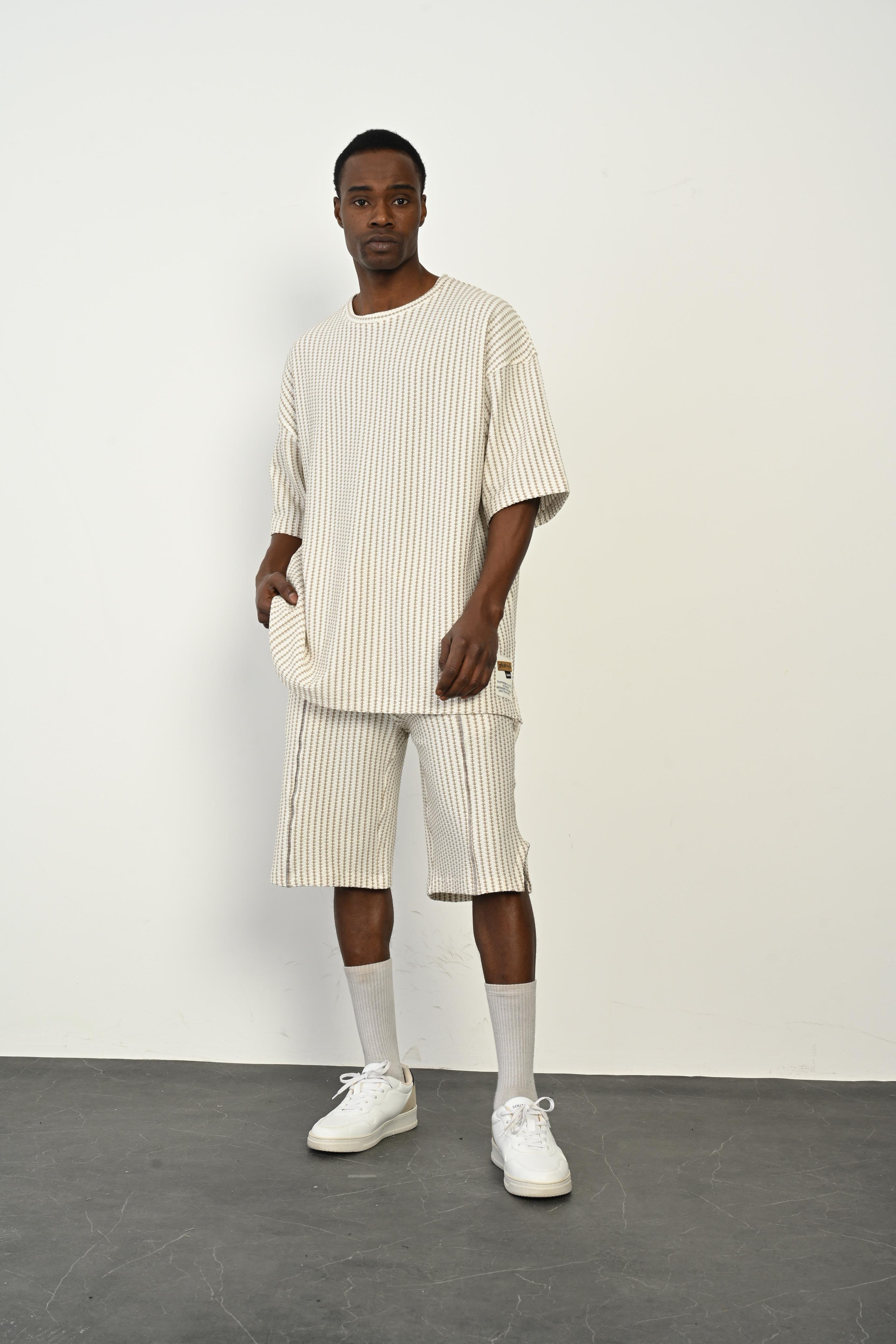 R-4365 Oversize Düz Tişört Paça Yırtmaçlı Şort Takım