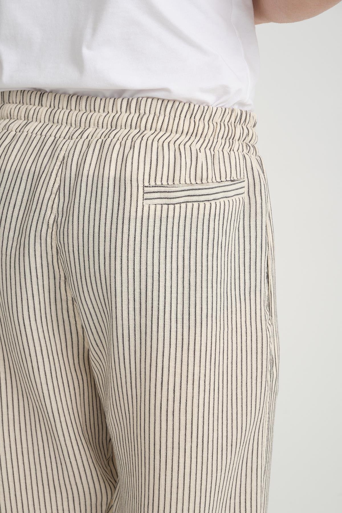 R-4403 Bel Lastikli Double Paça Katlamalı Çizgili Pantolon