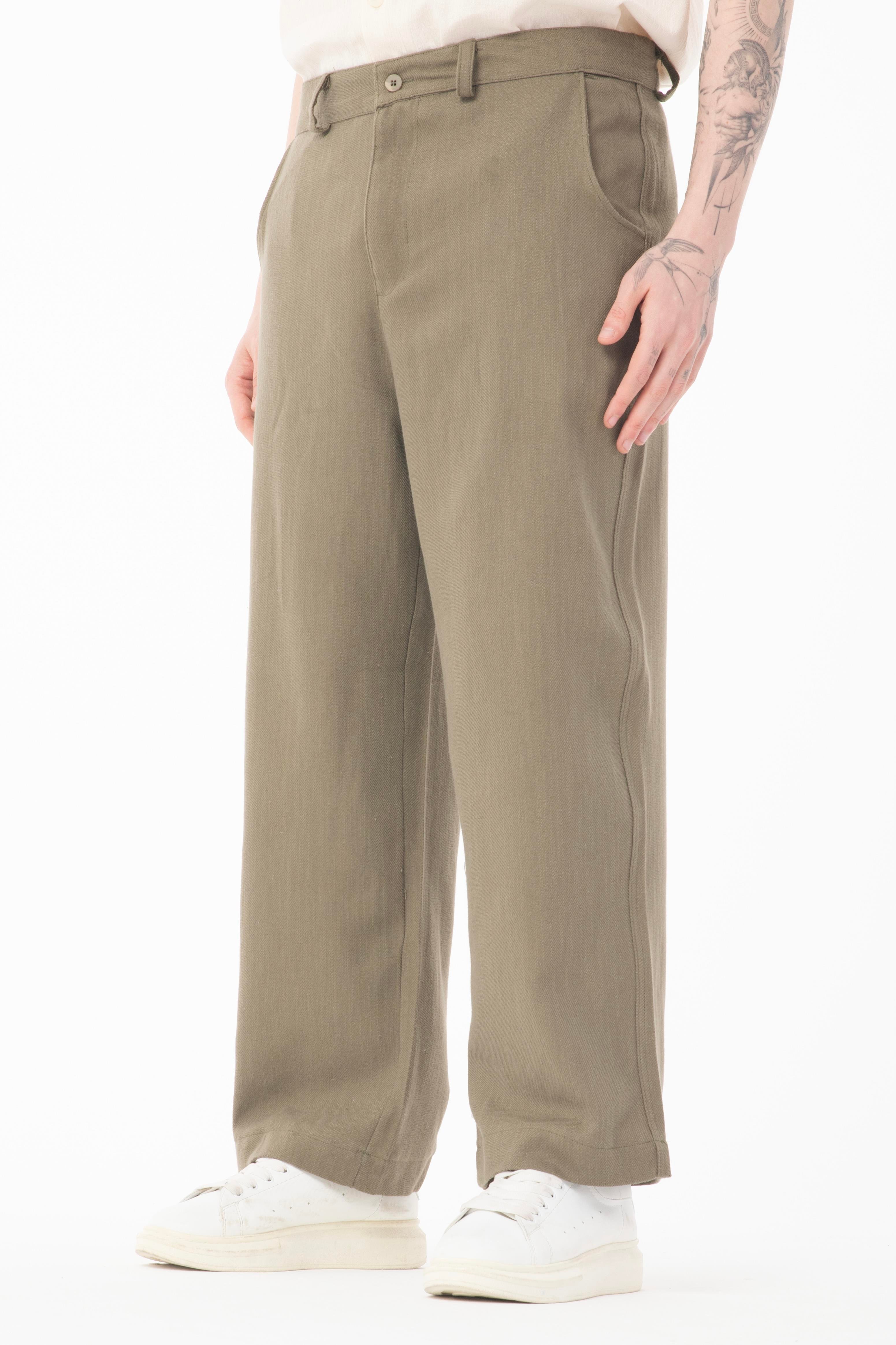 R-4415 Kemer Detaylı Keten Baggy Pantolon