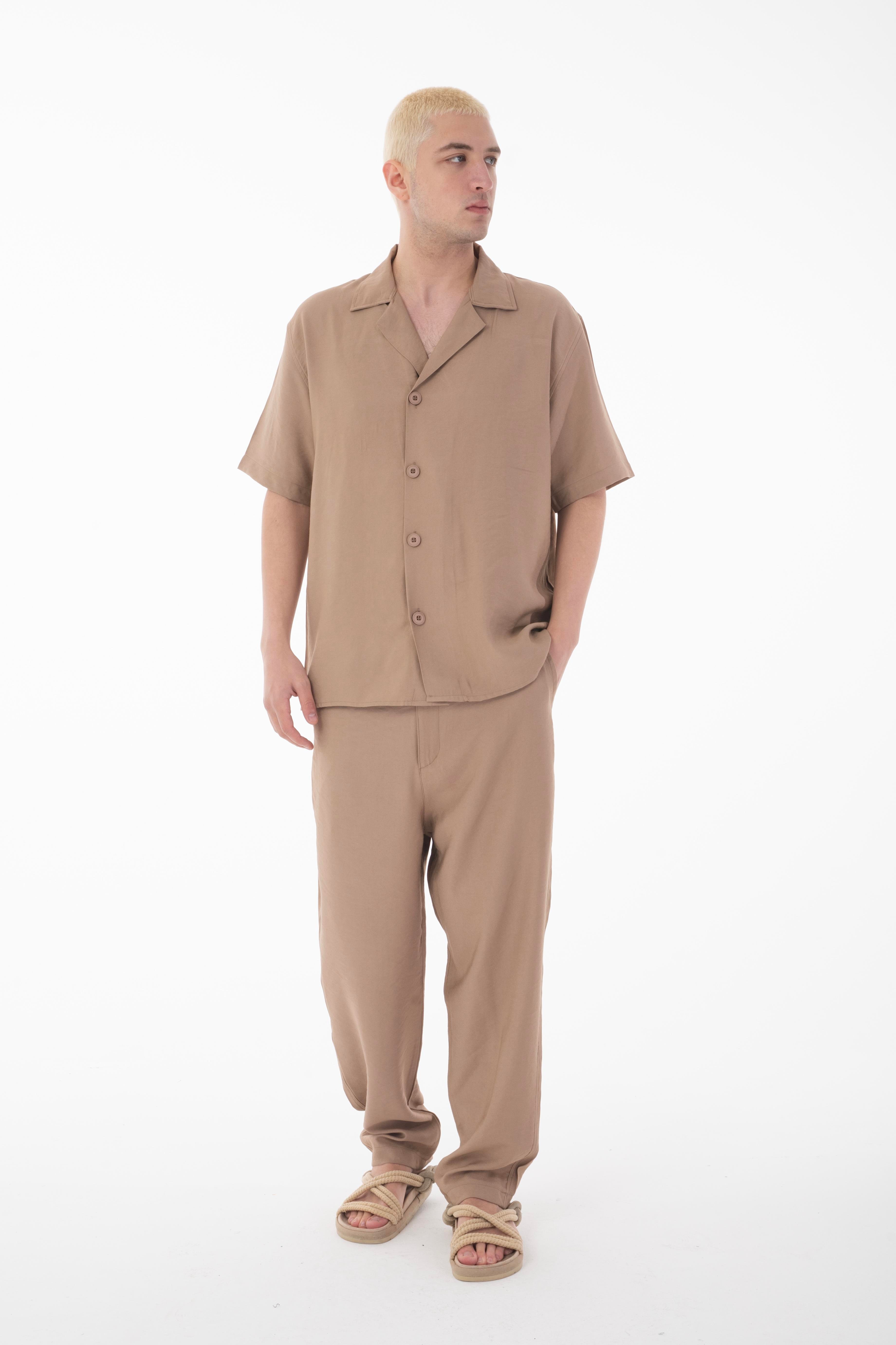 R-4422 Kısa Kol Gömlek Fermuarlı Pantolon Takım