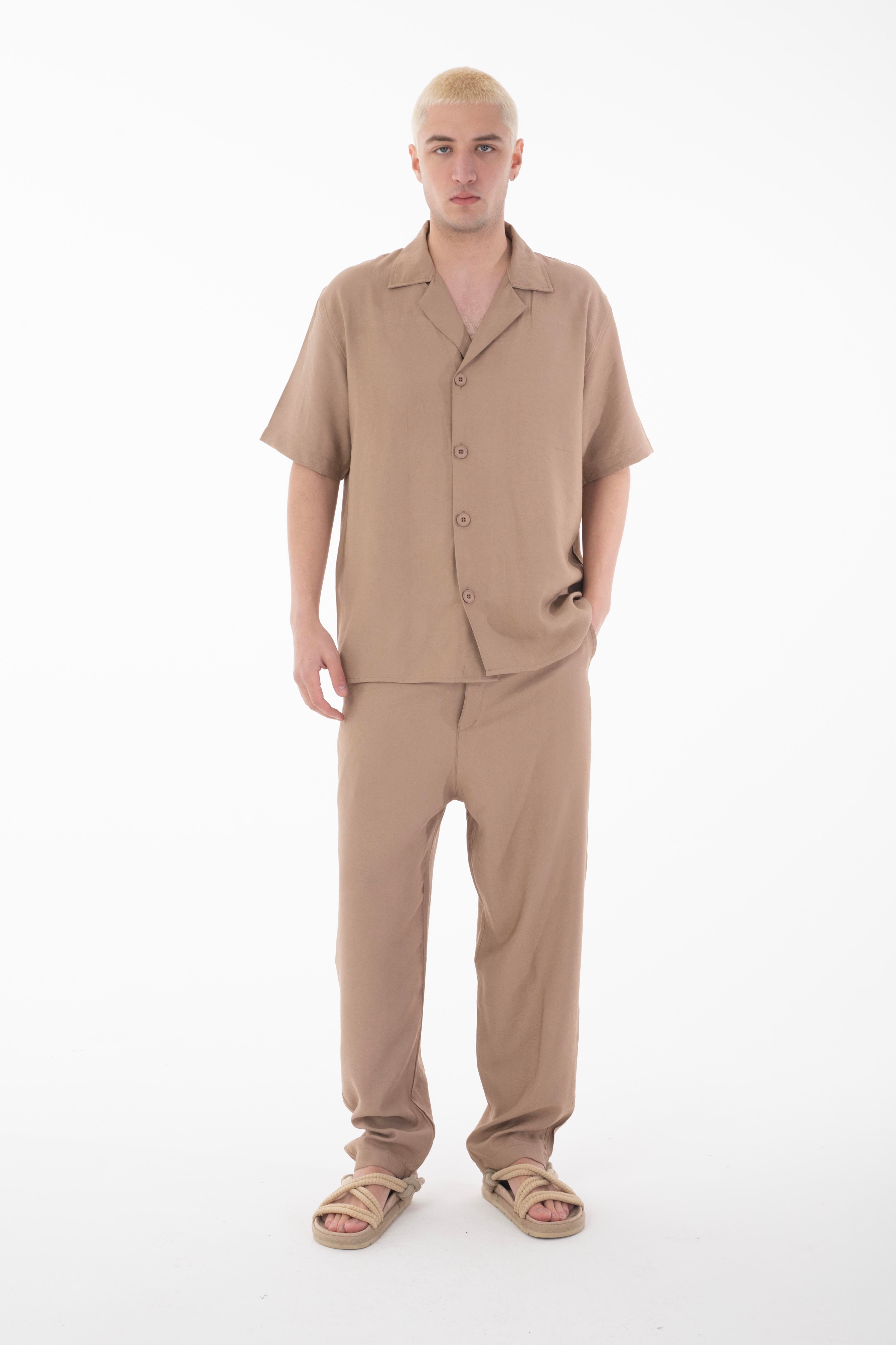 R-4422 Kısa Kol Gömlek Fermuarlı Pantolon Takım