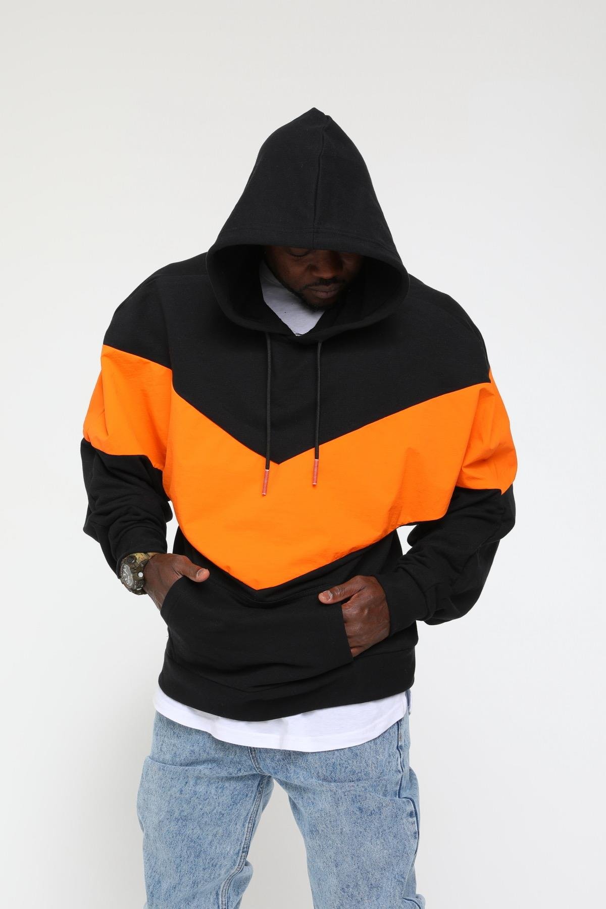 R-5158  ORANJ GARNİLİ KAPÜŞONLÜ  SWEAT