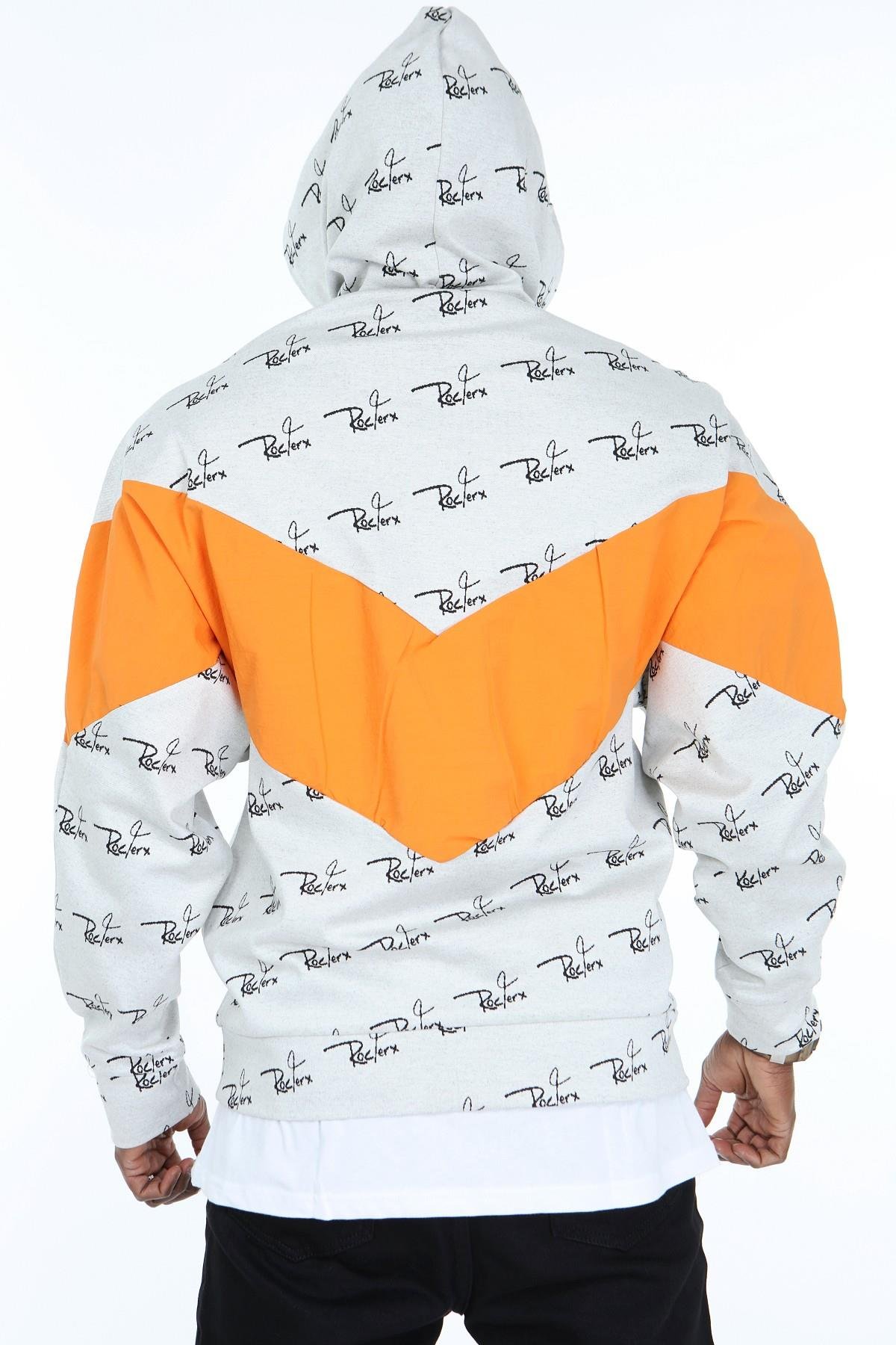 R-5158 RocqerX Baskılı Oranj Garnili Kapüşonlu Sweatshirt