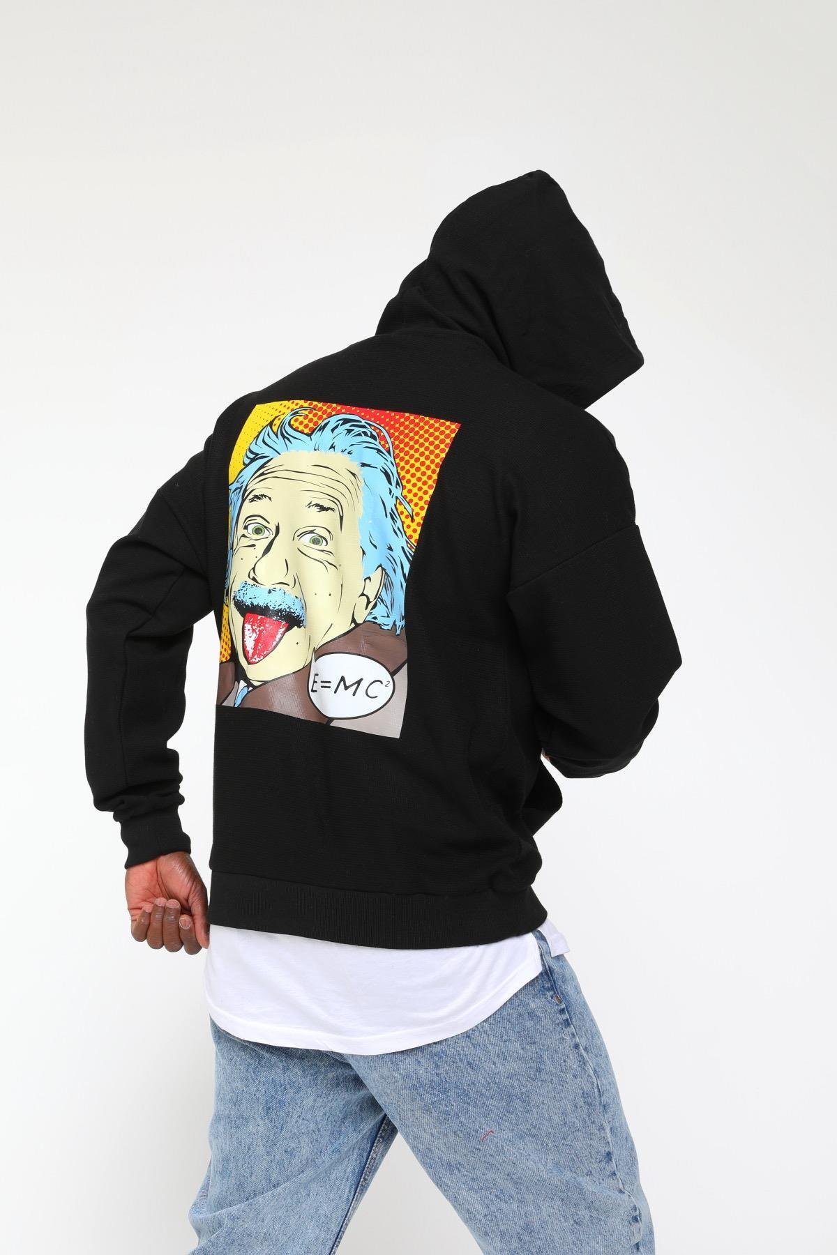 R-5160 EİNSTEİN BASKILI KAPÜŞONLÜ KANGURU CEPLİ SWEAT