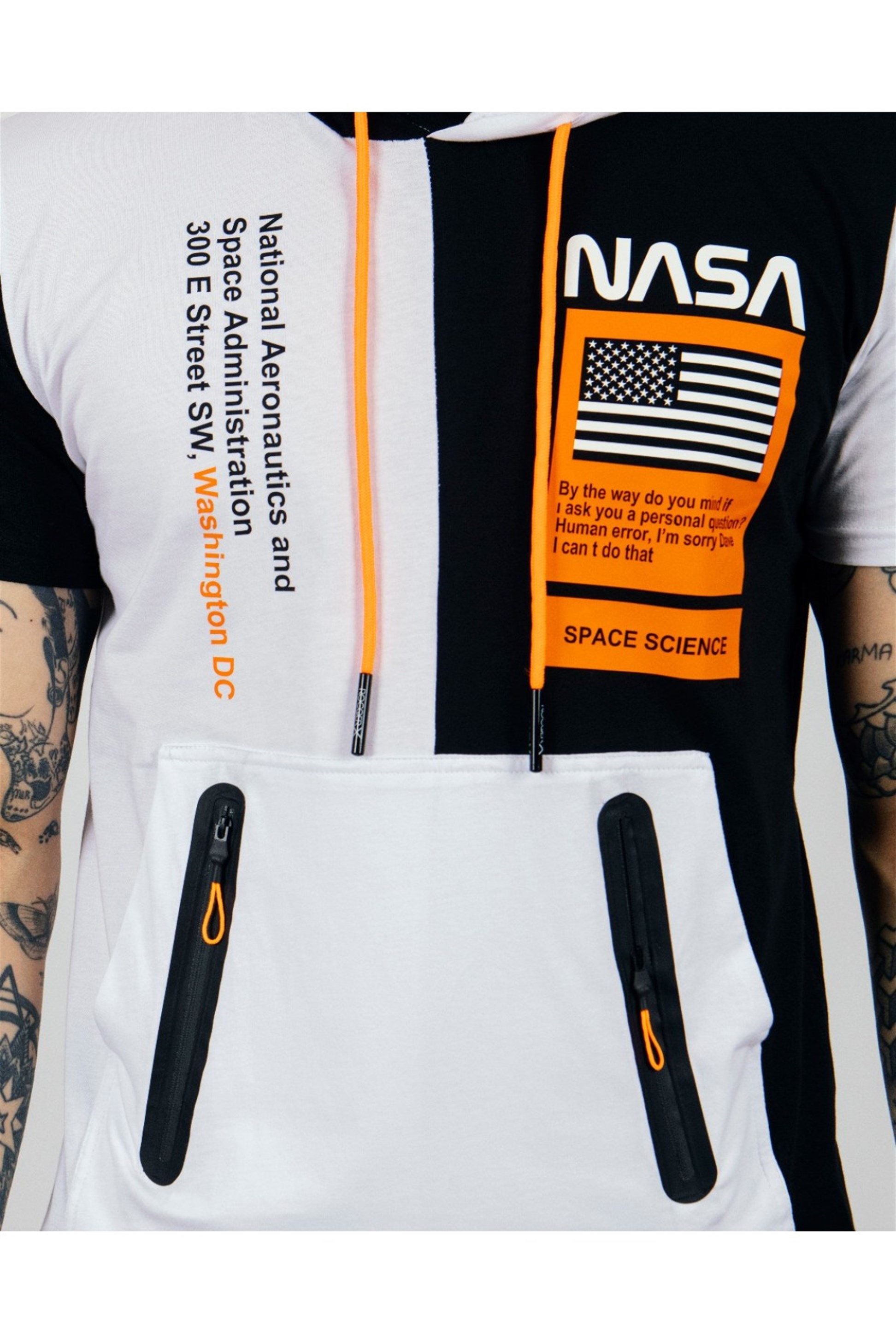 R-5180 NASA BASKILI KAPÜŞONLU KANGURU CEPLİ T-SHİRT