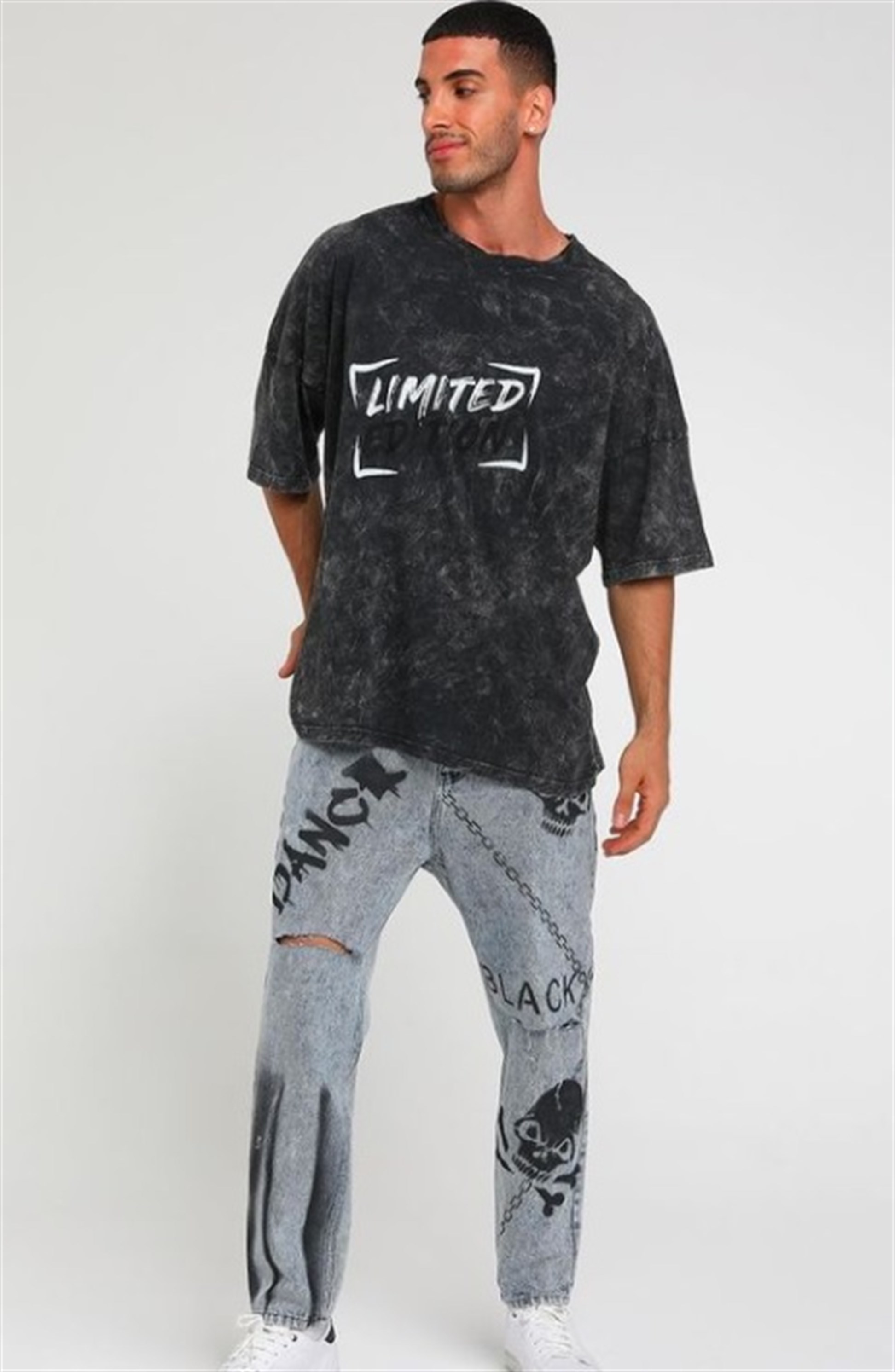 R-5209 Lımıted Yazı Baskılı Oversize Batik T-shirt