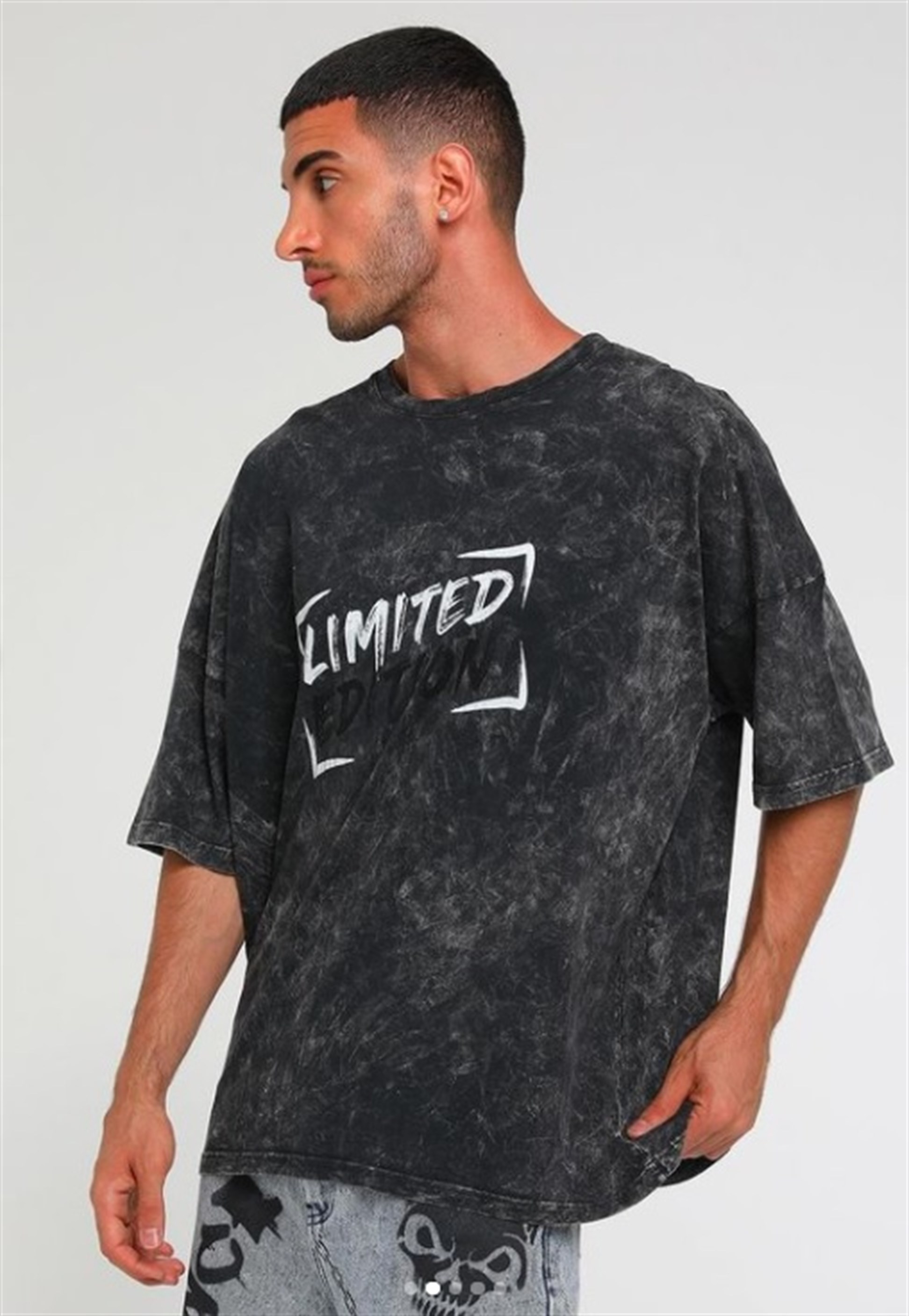 R-5209 Lımıted Yazı Baskılı Oversize Batik T-shirt