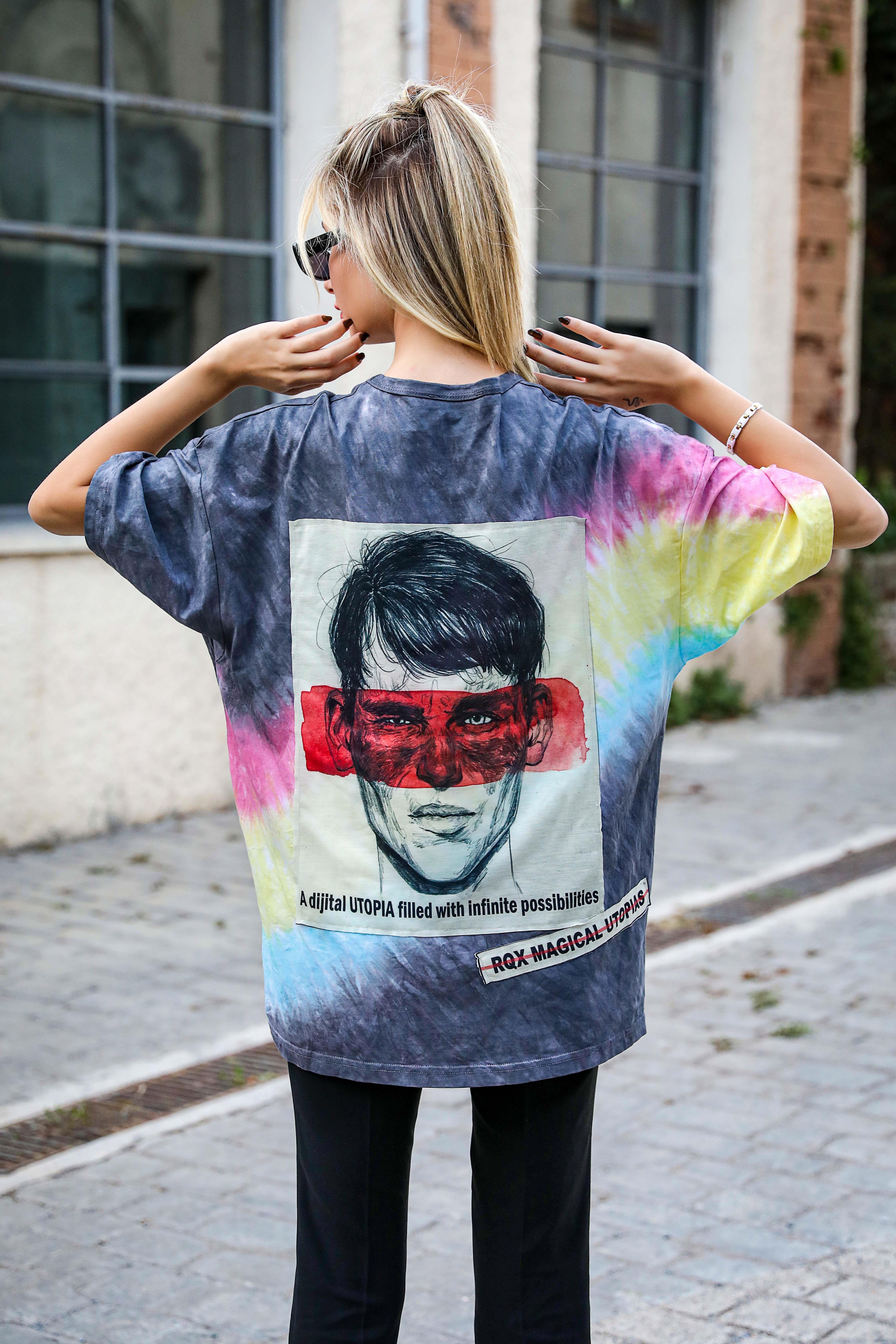 R-5209 Oversize Patch 'lı Batik T-shirt