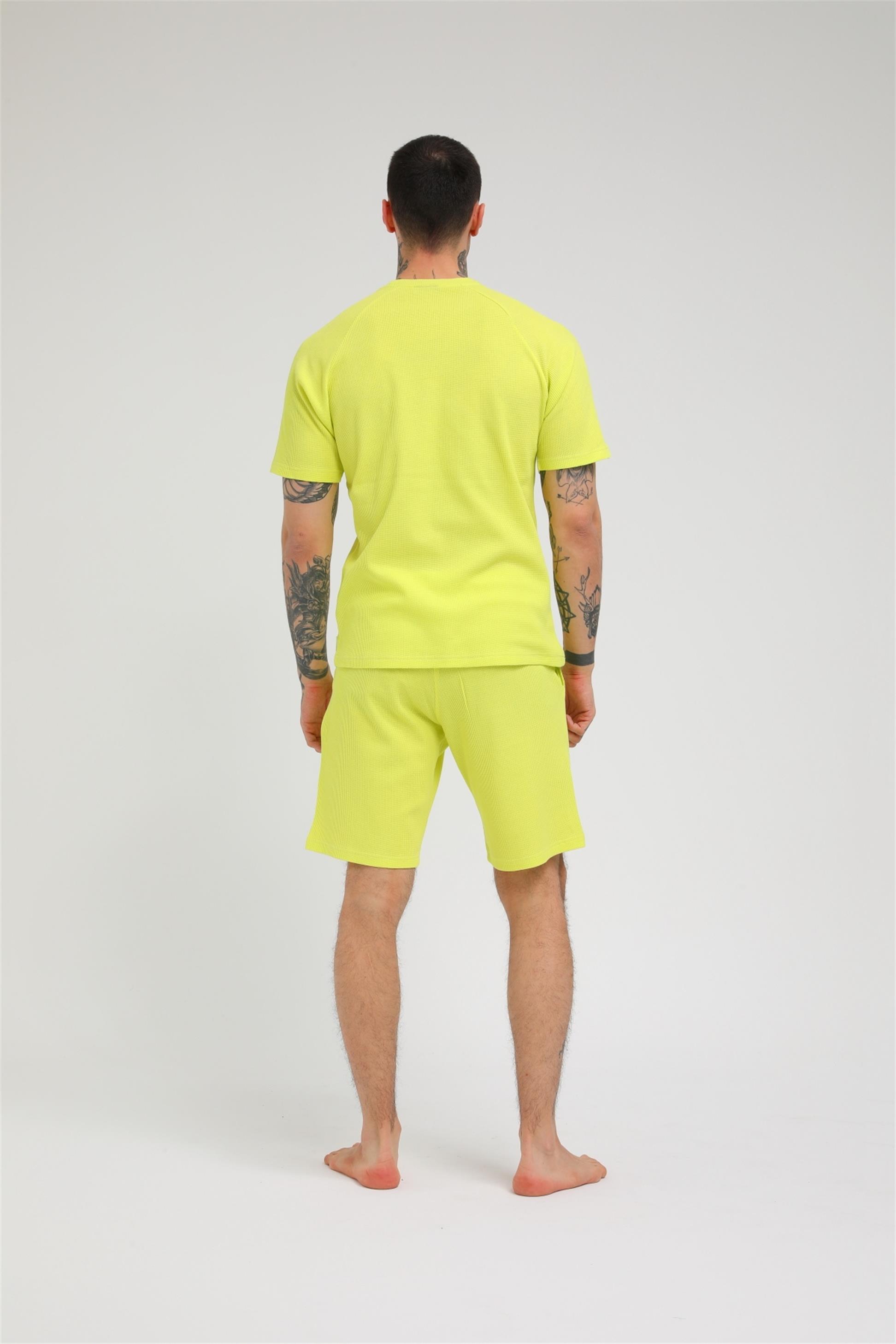 R-5257 REGLAN KOLLU WAFFLE ŞORTLU TAKIM