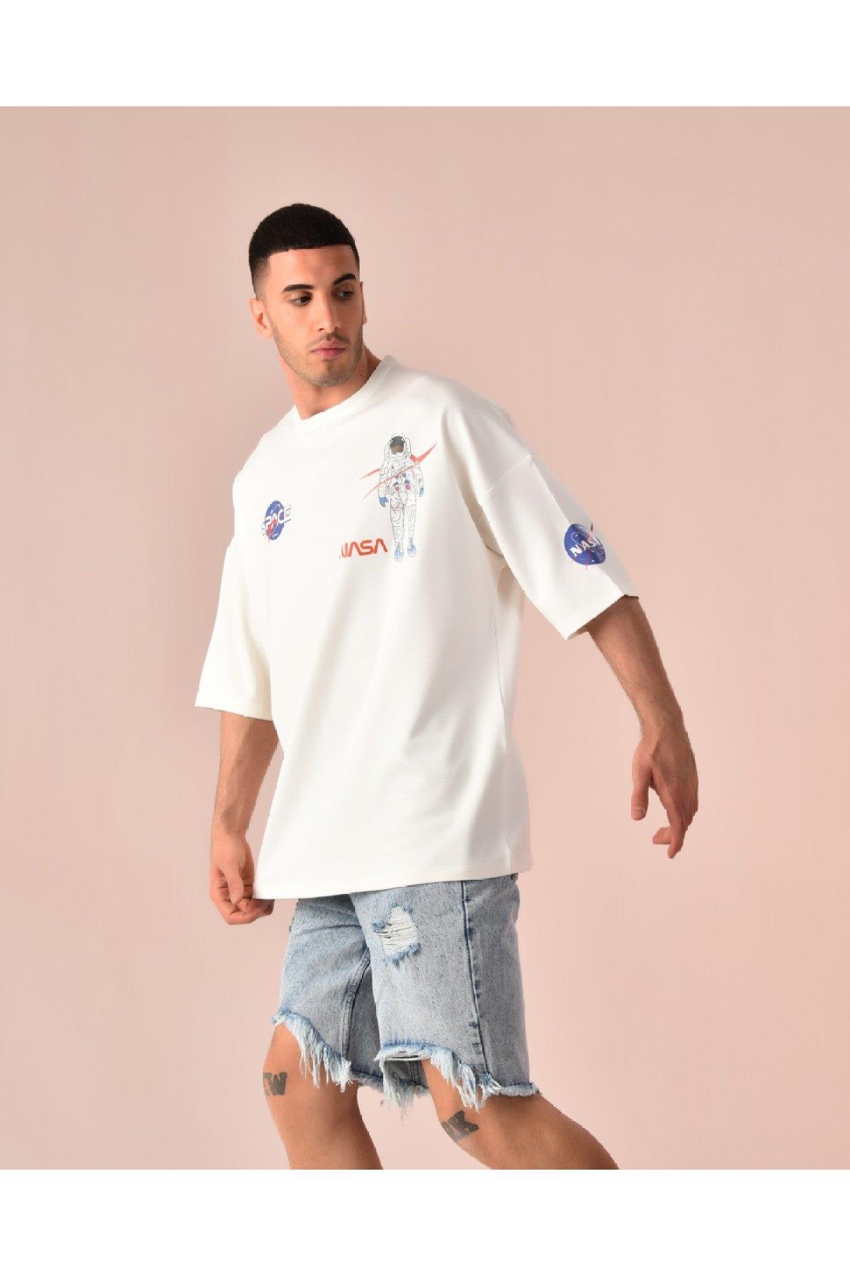 R-5273 OVERSIZE NASA BASKILI T-SHİRT