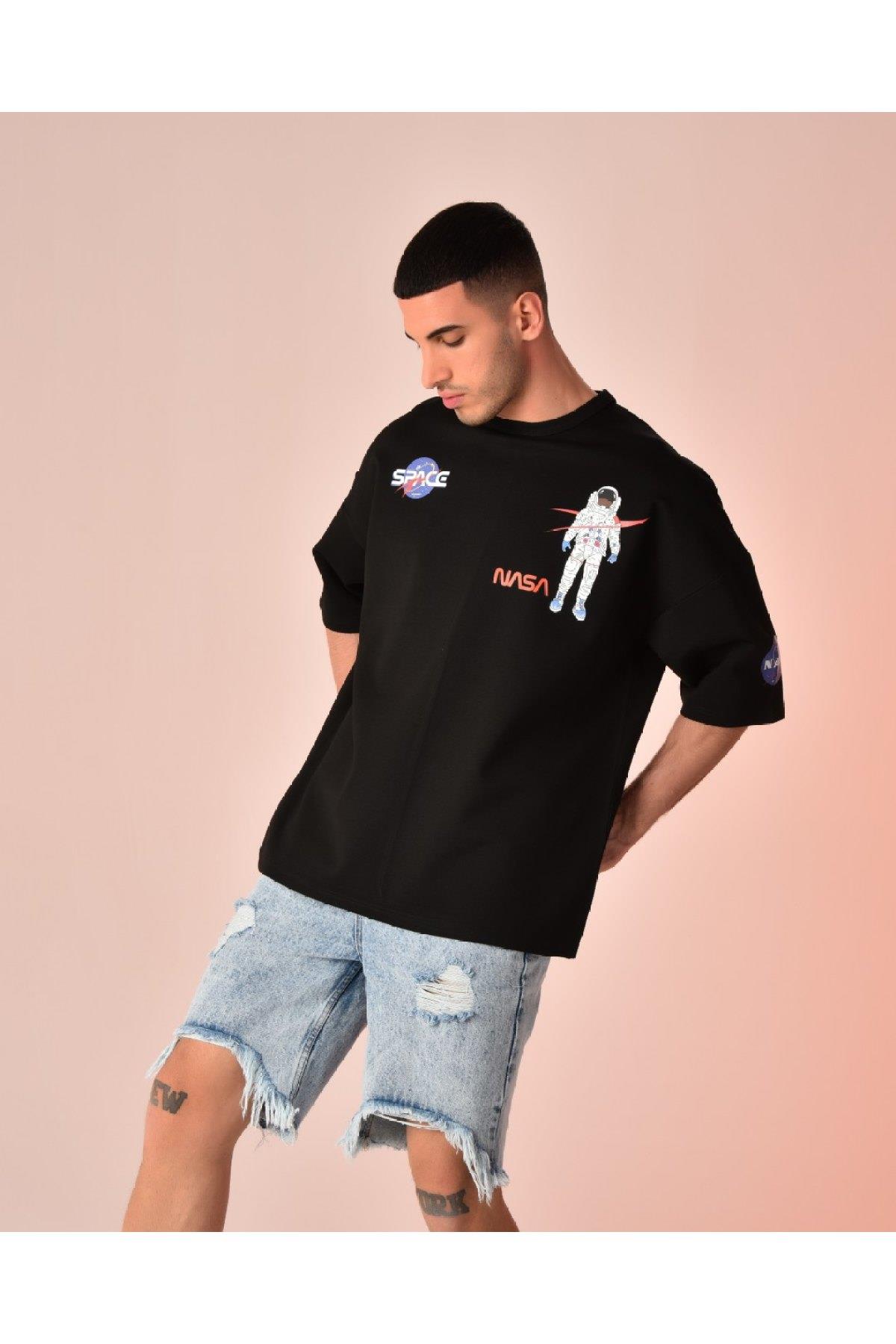 R-5273 OVERSIZE NASA BASKILI T-SHİRT