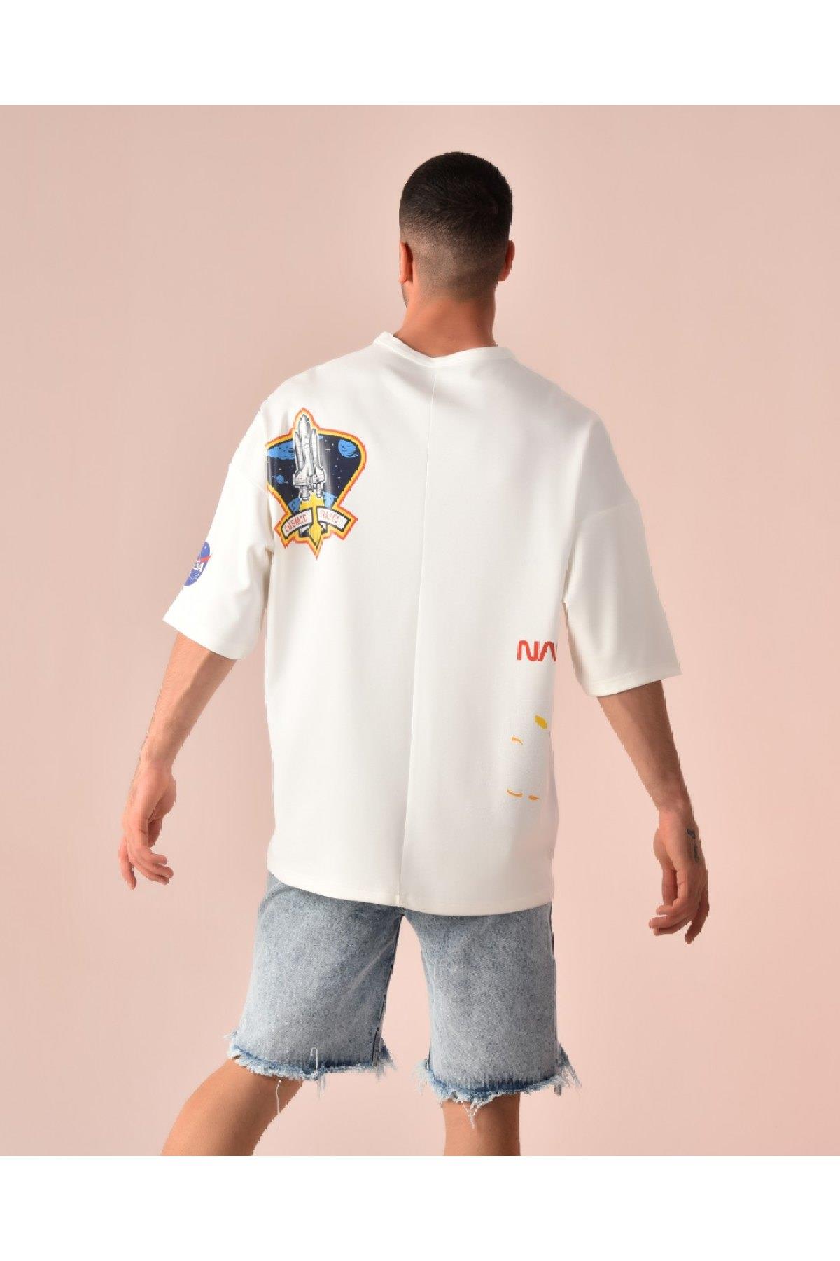 R-5273 OVERSIZE NASA BASKILI T-SHİRT