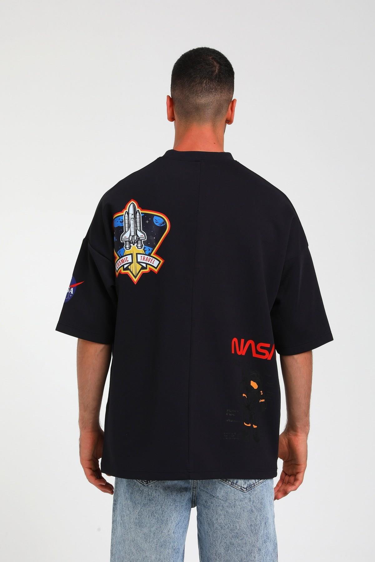 R-5273 OVERSIZE NASA BASKILI T-SHİRT