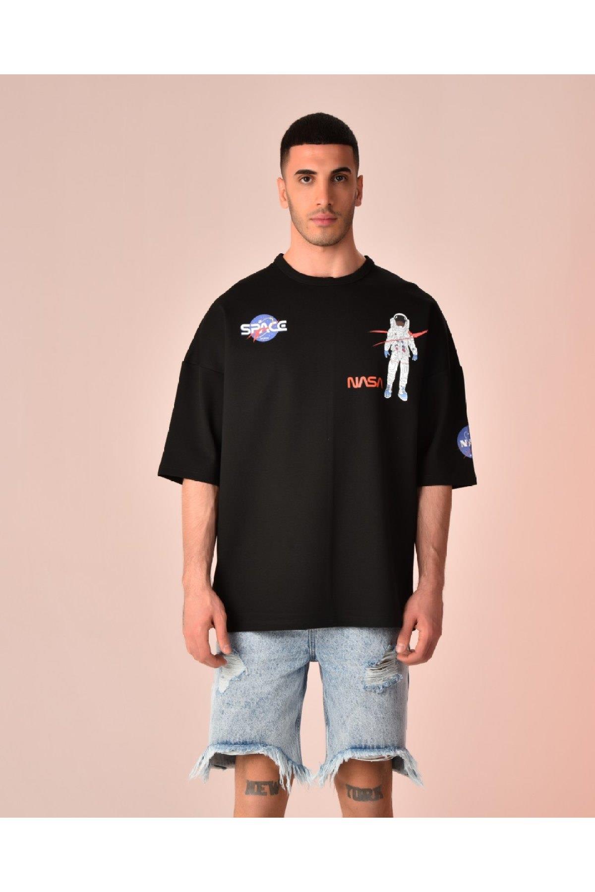 R-5273 OVERSIZE NASA BASKILI T-SHİRT