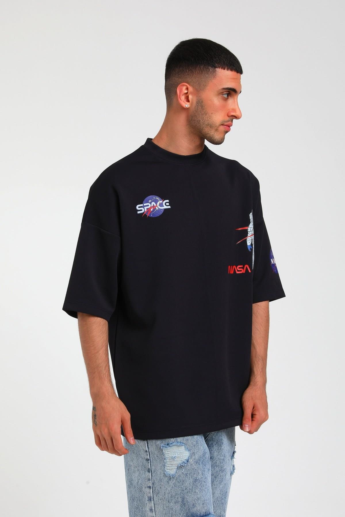 R-5273 OVERSIZE NASA BASKILI T-SHİRT
