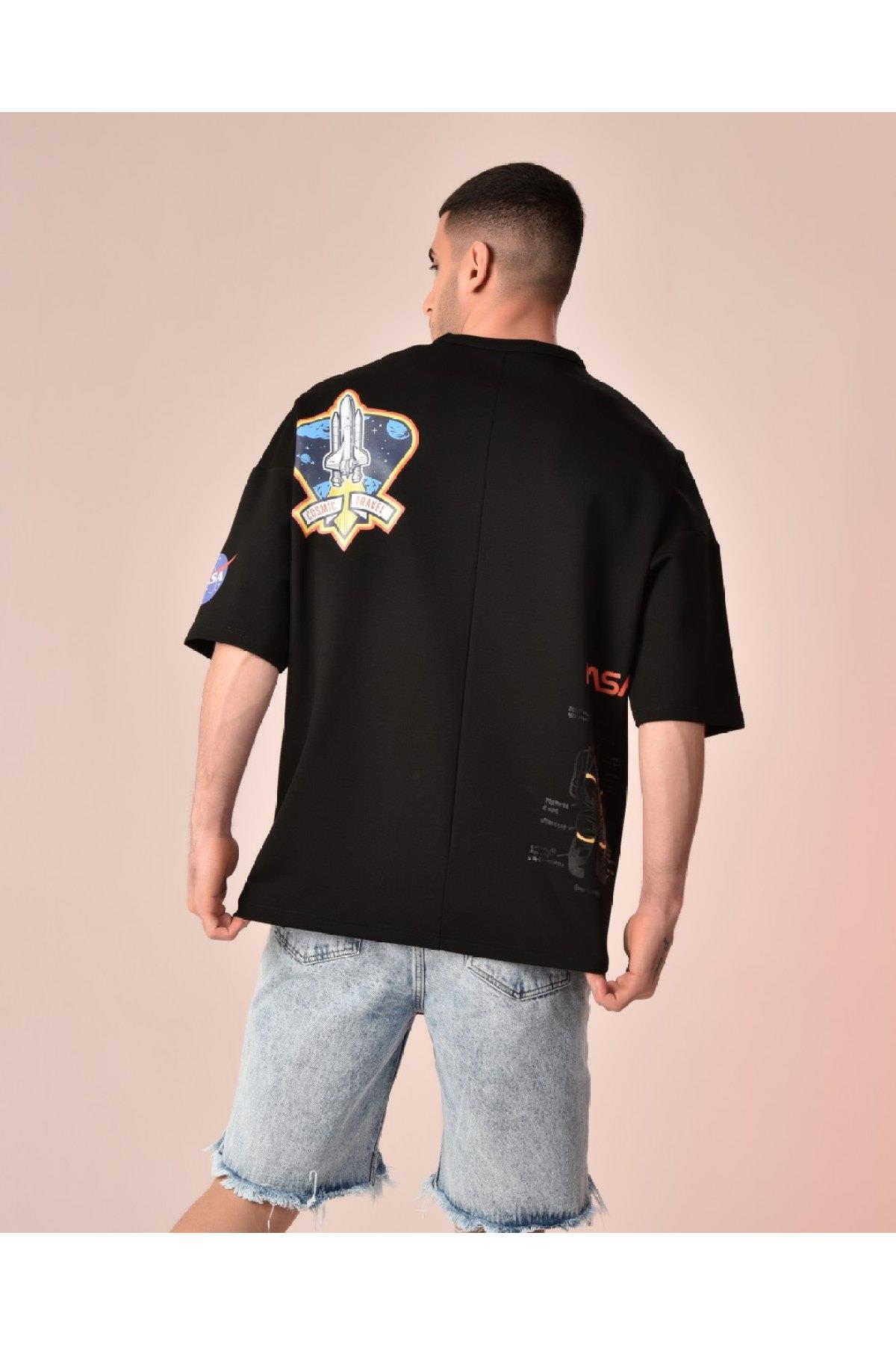 R-5273 OVERSIZE NASA BASKILI T-SHİRT