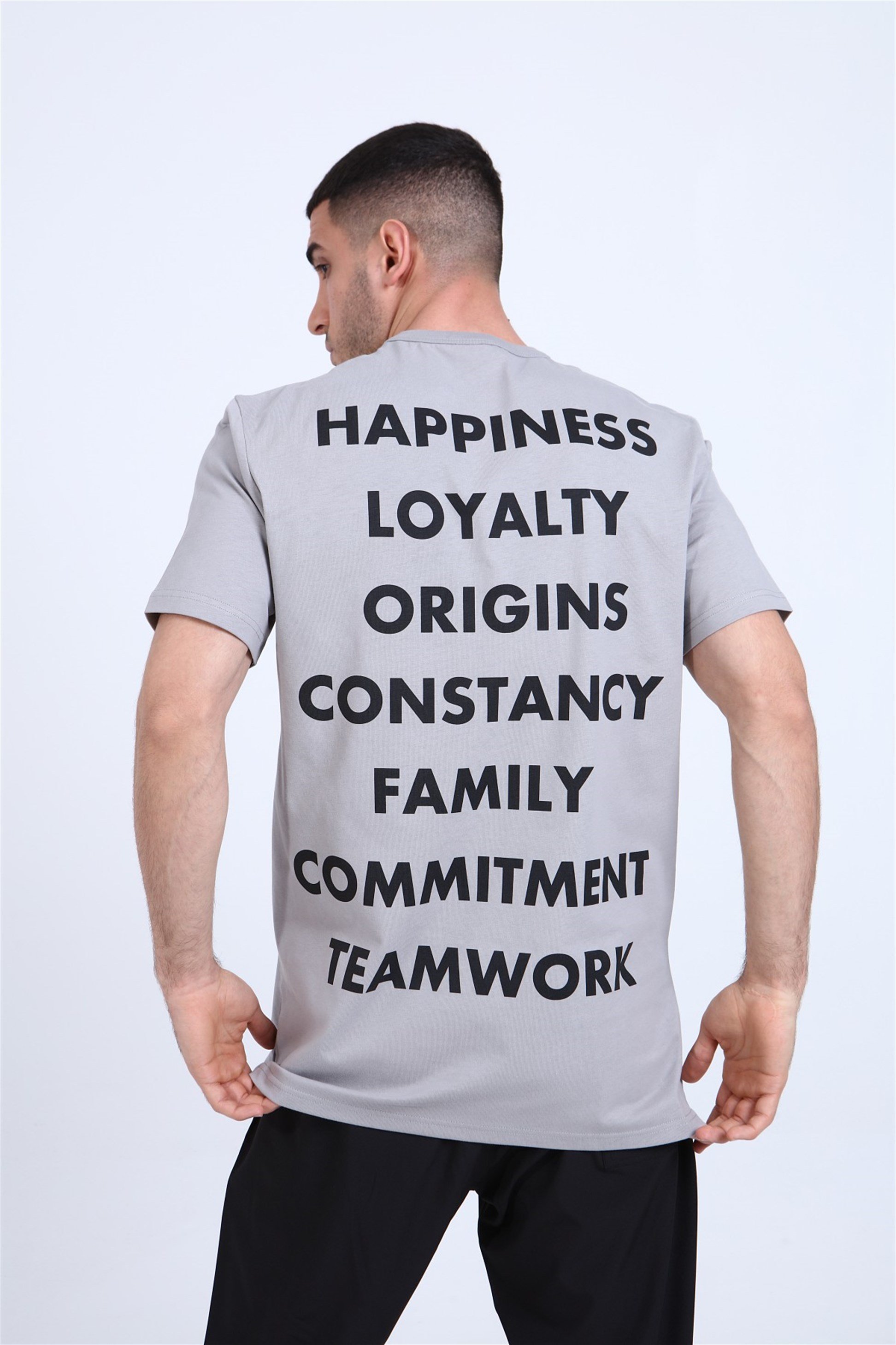 R-5278 OVERSİZE HAPPINESS LOYALTY ORIGINS BASKILI T-SHİRT