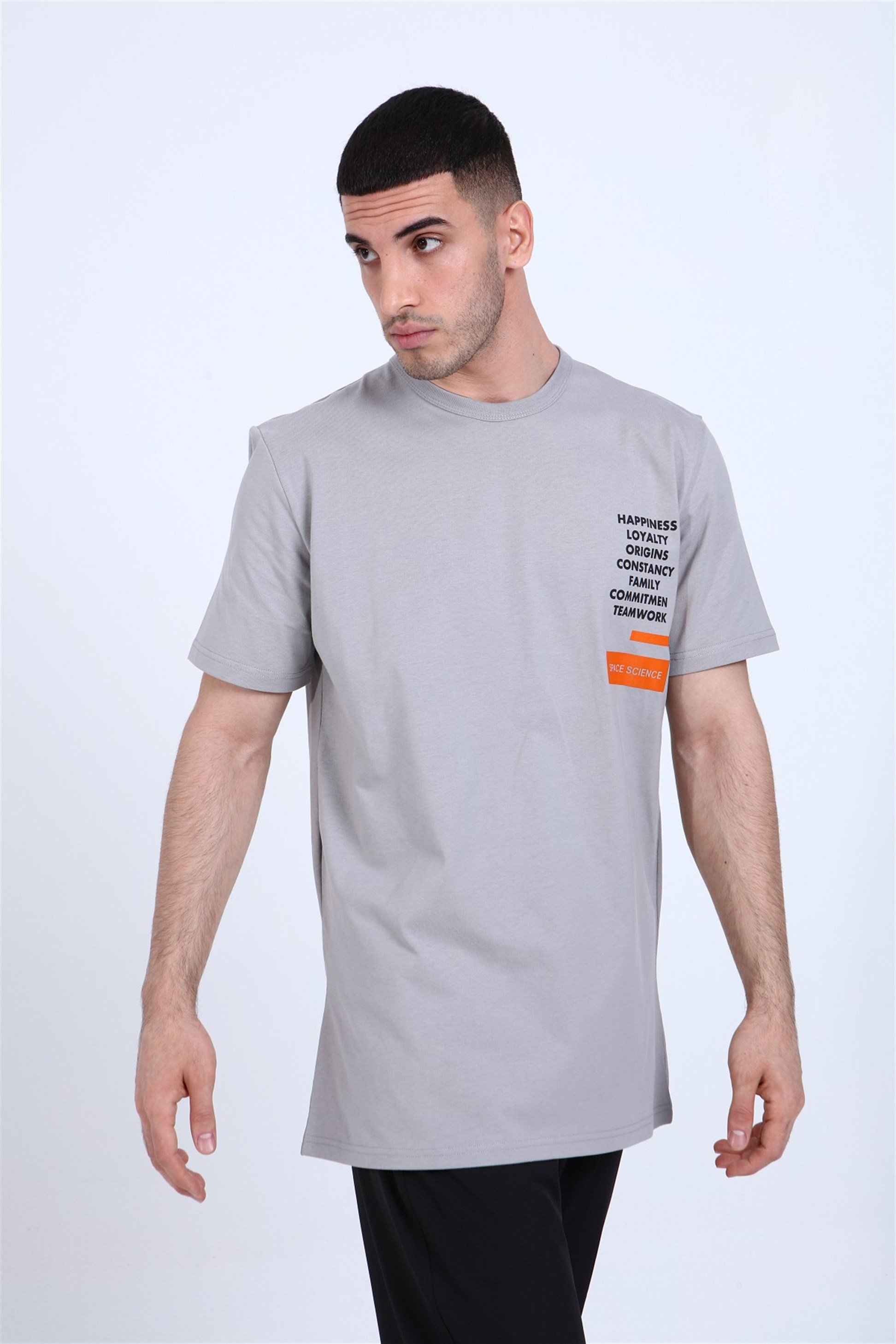 R-5278 OVERSİZE HAPPINESS LOYALTY ORIGINS BASKILI T-SHİRT