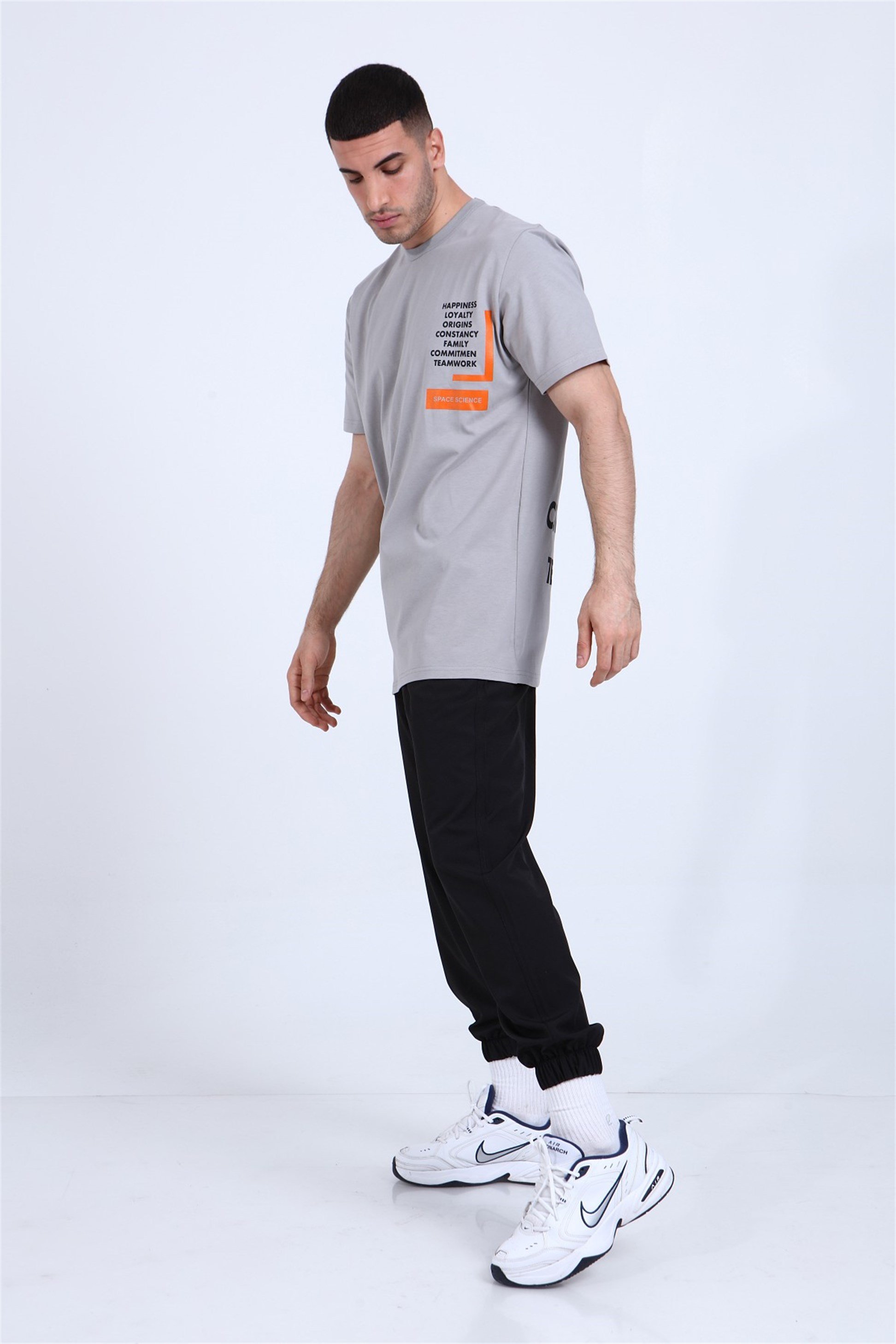 R-5278 OVERSİZE HAPPINESS LOYALTY ORIGINS BASKILI T-SHİRT
