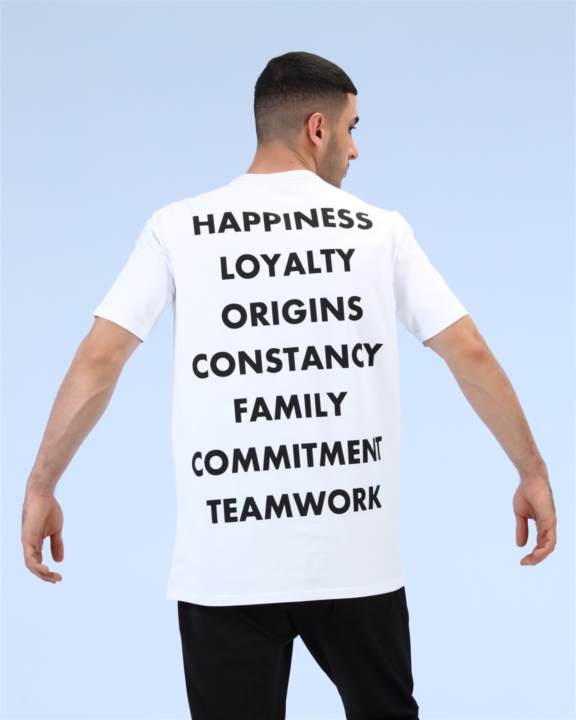 R-5278 OVERSİZE HAPPINESS LOYALTY ORIGINS BASKILI T-SHİRT