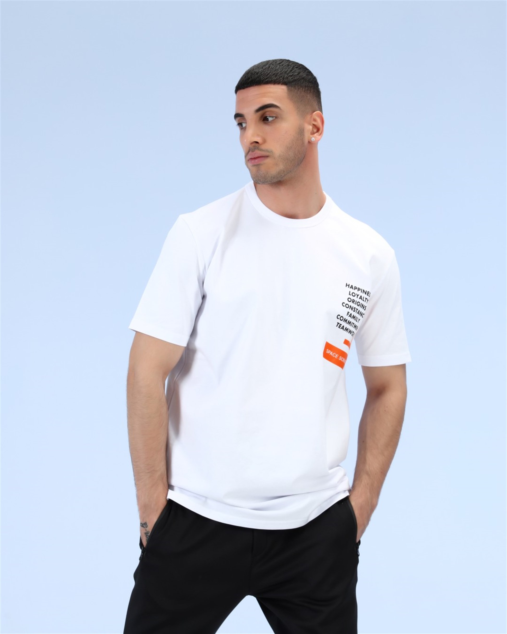 R-5278 OVERSİZE HAPPINESS LOYALTY ORIGINS BASKILI T-SHİRT